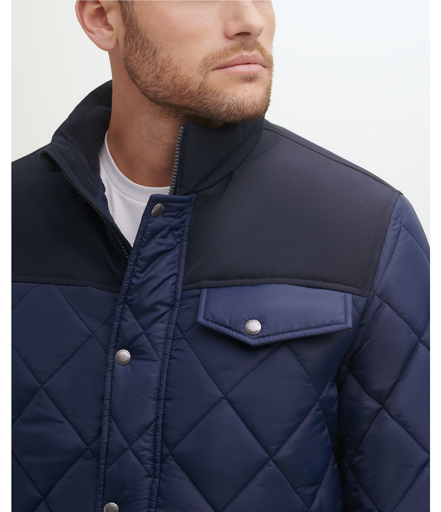 Cole Haan Tonal-Mixed-Media Sherpa Lined Quilted Jacket