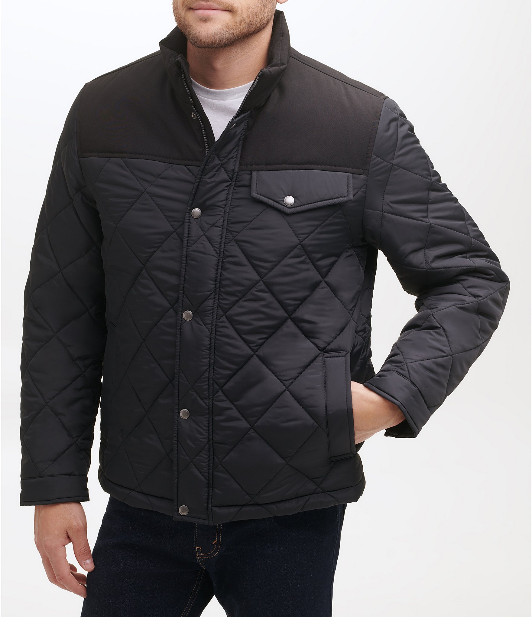 Men Off-white and Black Solid Casual Tailored Diamond Quilted 