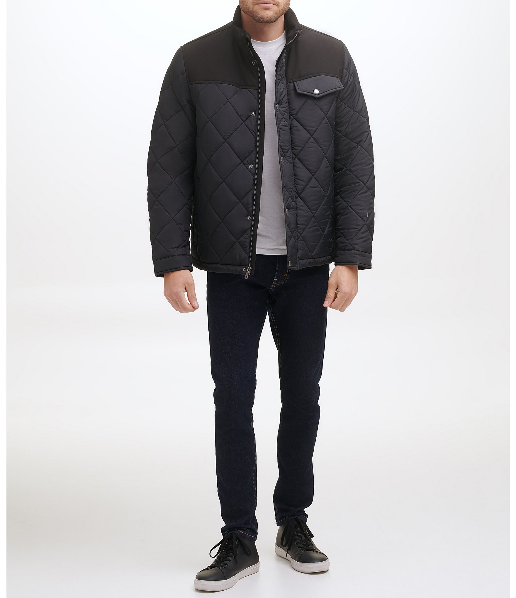 Cole Haan Tonal-Mixed-Media Sherpa Lined Quilted Jacket