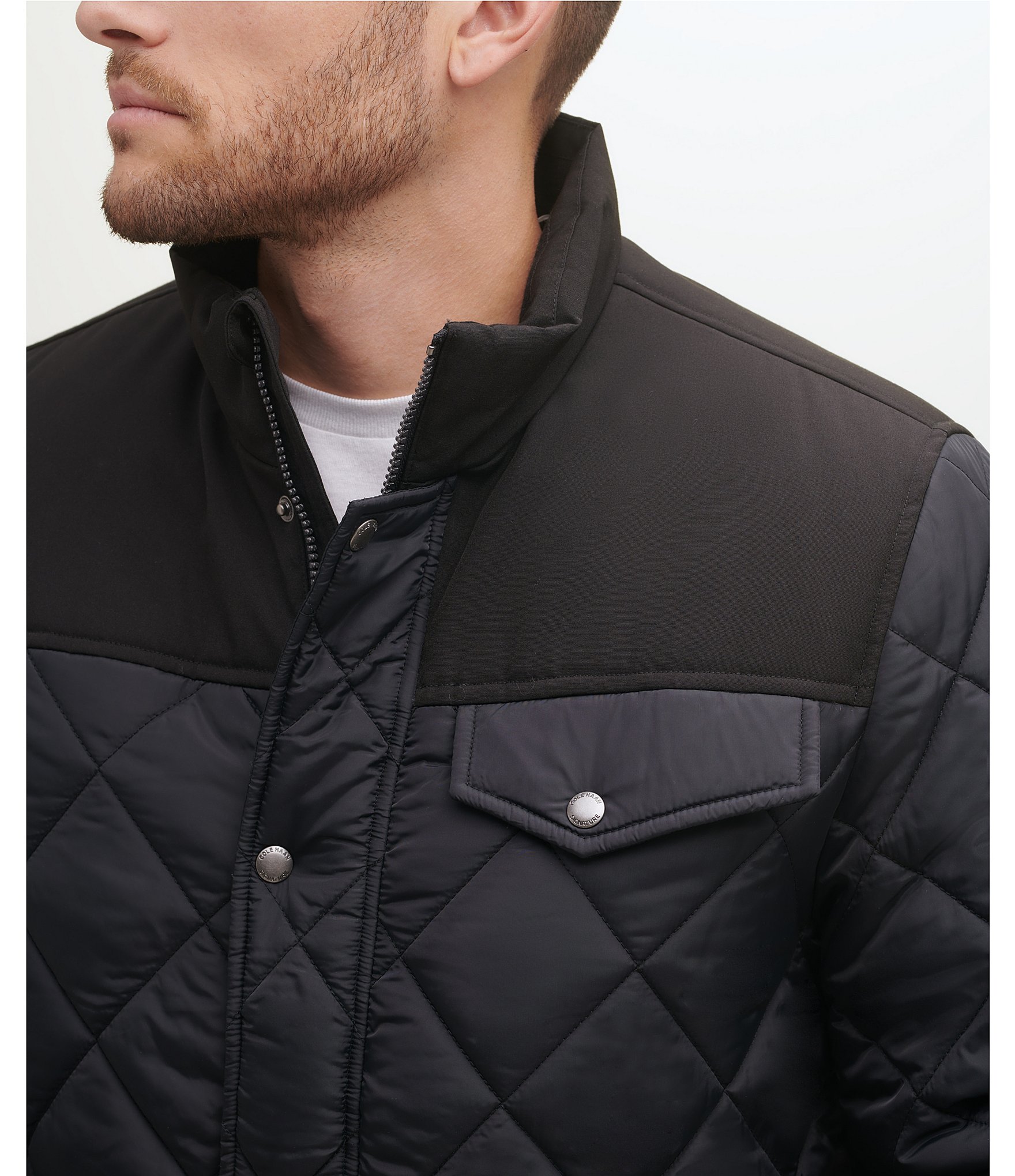 Cole Haan Tonal-Mixed-Media Sherpa Lined Quilted Jacket