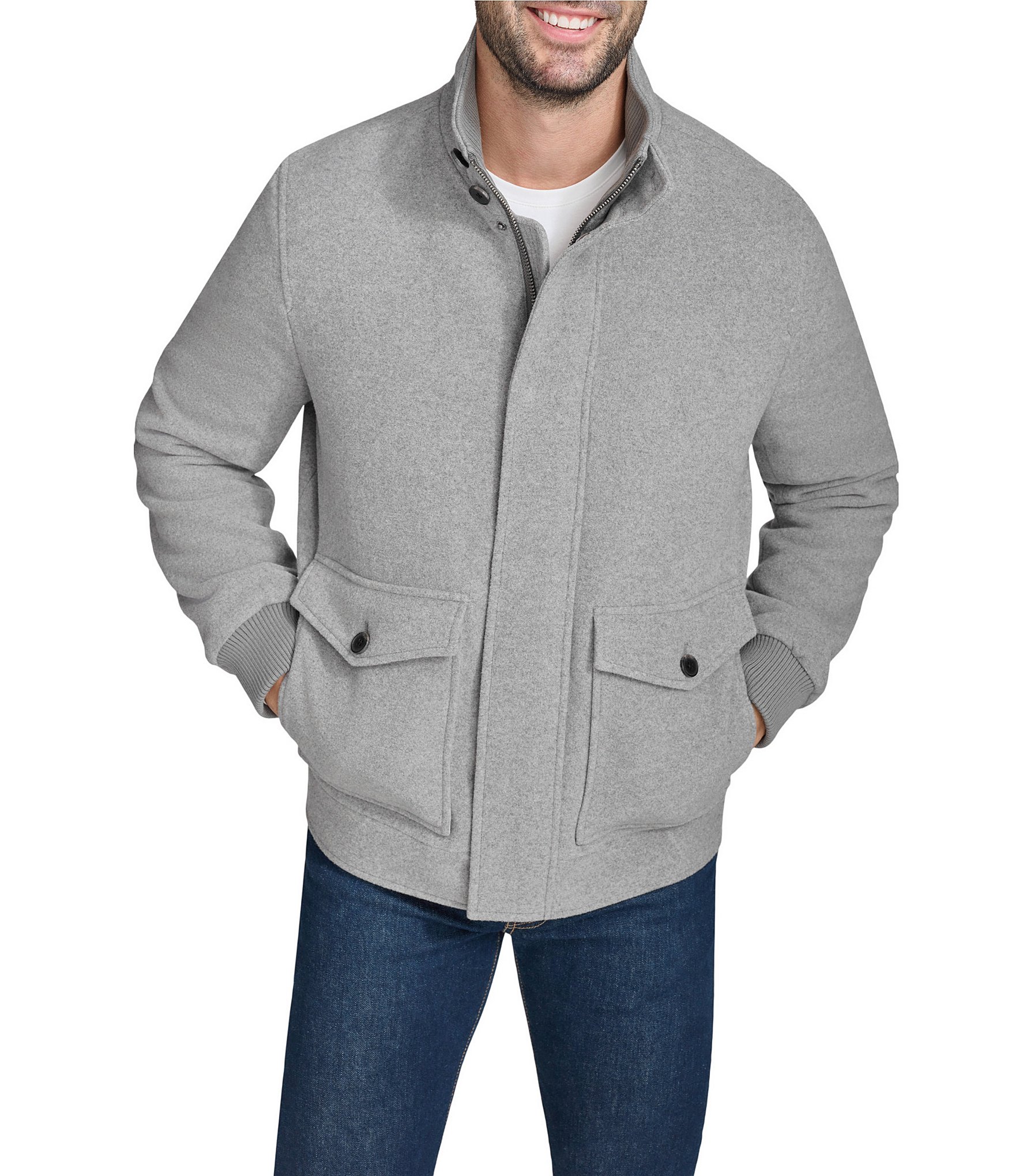 Cole Haan Long Sleeve Wool Blend Bomber Jacket