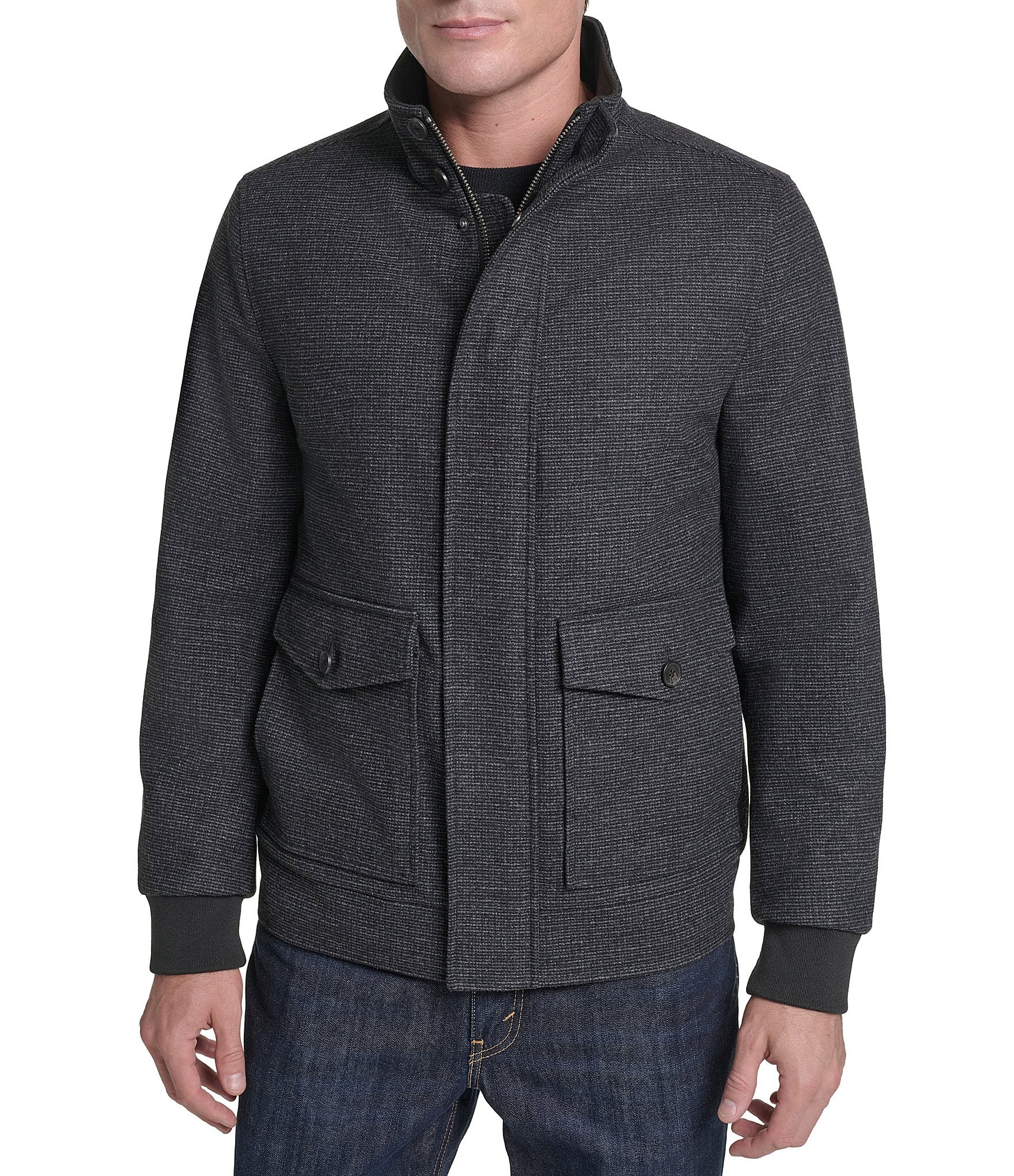 Cole Haan Long Sleeve Wool Blend Bomber Jacket