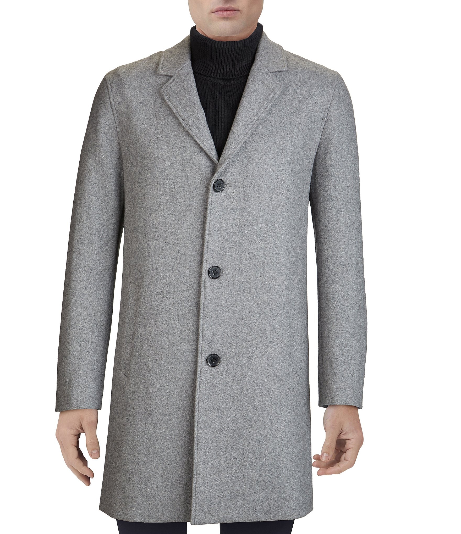 Cole Haan Melton Notch Collar Button Front Wool-Blend Coat