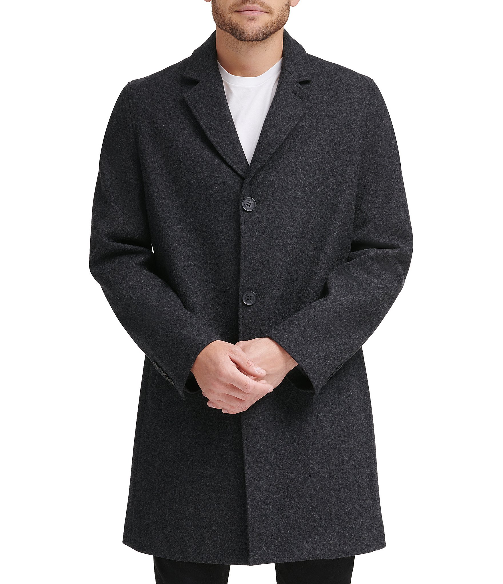 Cole Haan Melton Notch Collar Button Front Wool-Blend Coat | Dillard's