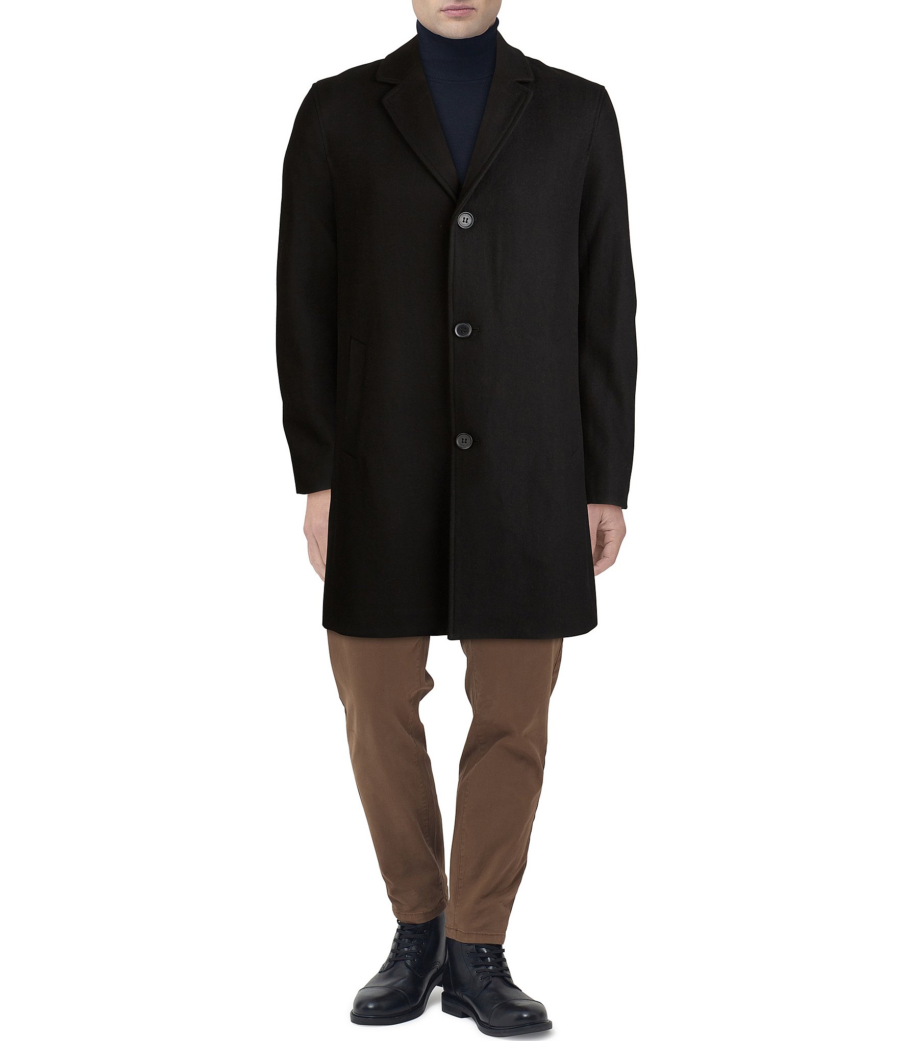 Cole Haan Melton Notch Collar Button Front Wool-Blend Coat