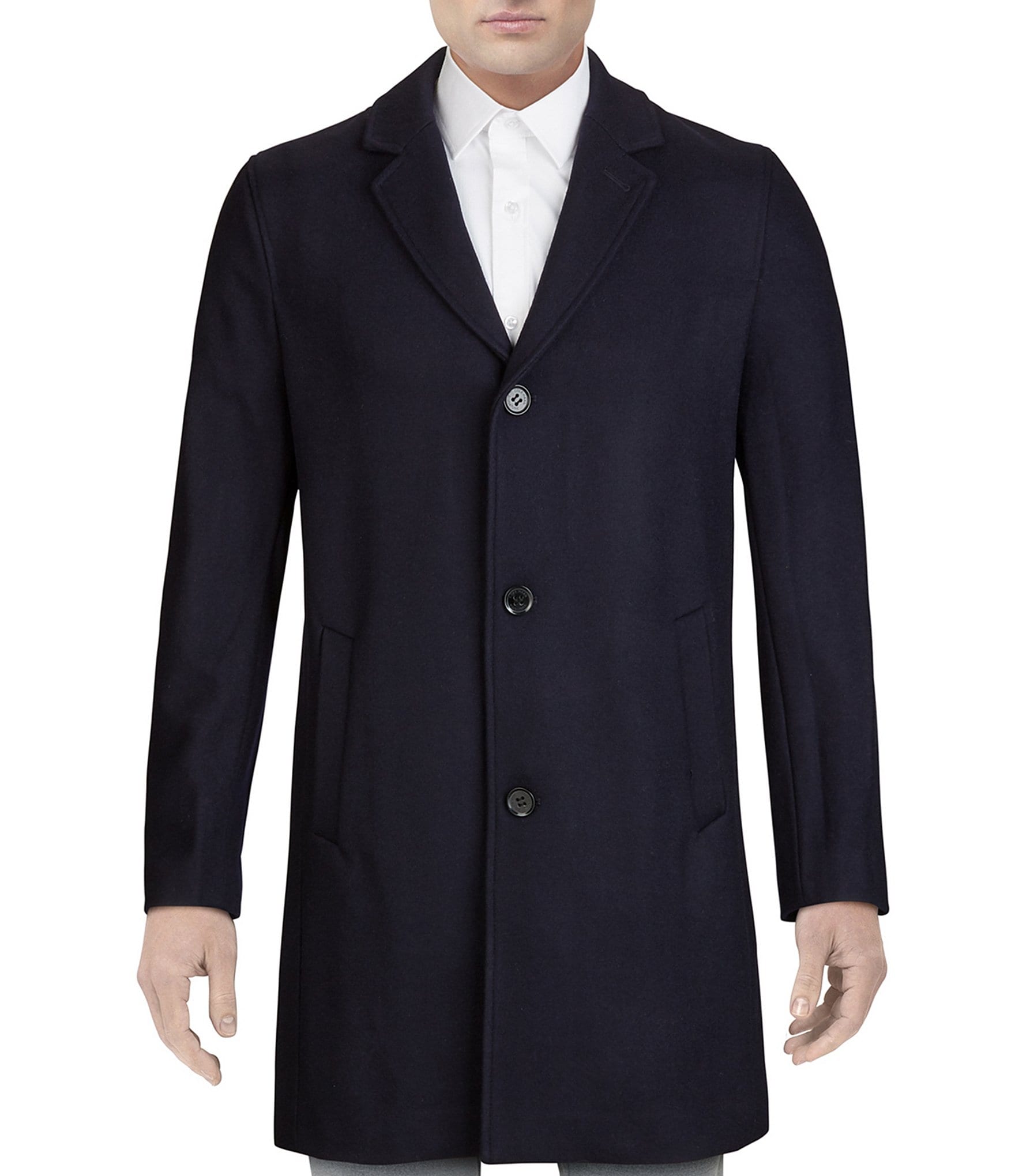 Cole Haan Melton Notch Collar Button Front Wool-Blend Coat