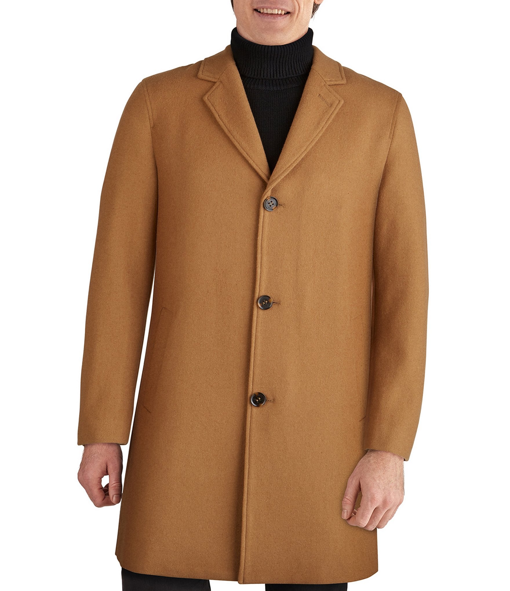 Cole Haan Melton Notch Collar Button Front Wool-Blend Coat