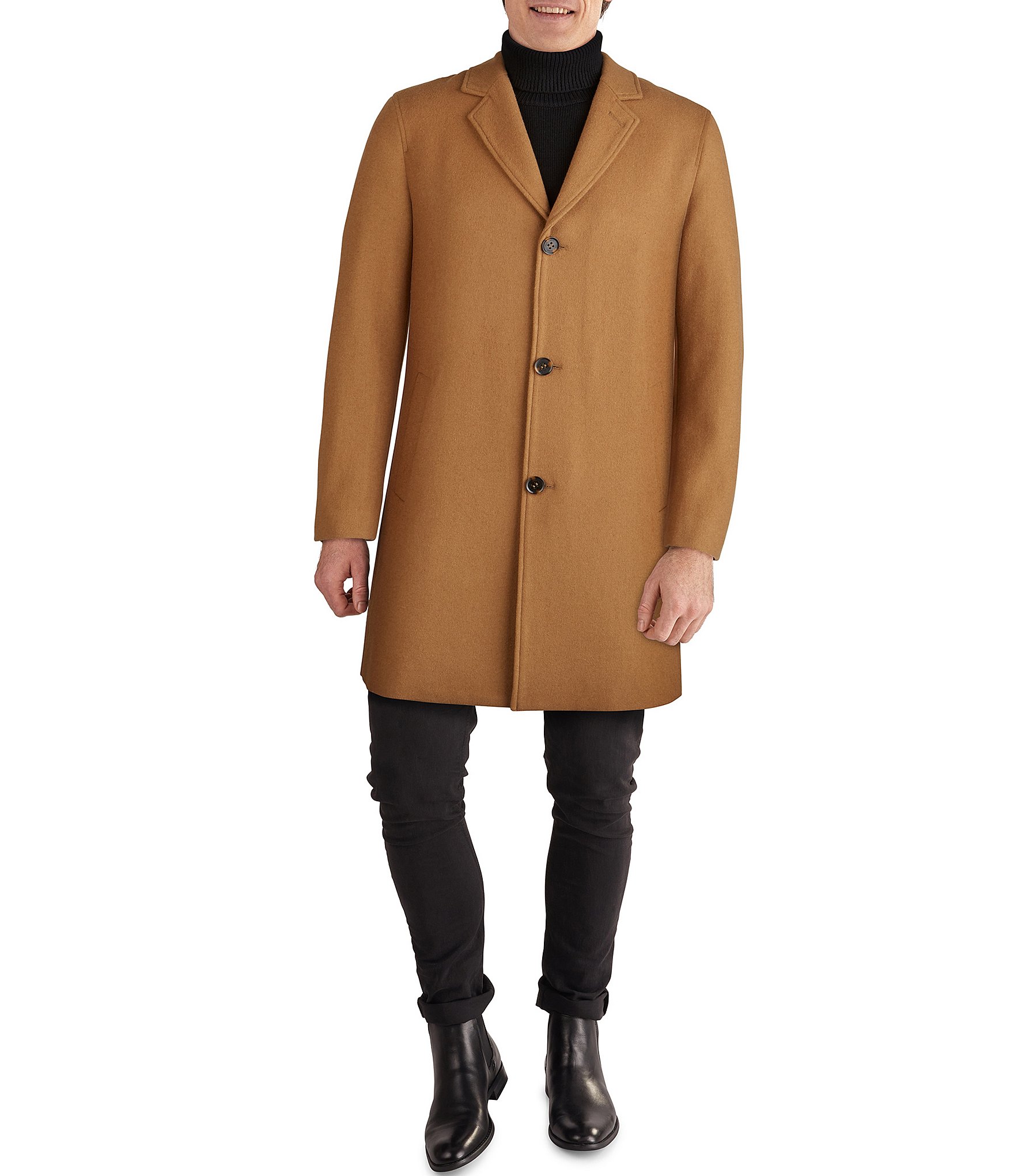 Cole Haan Melton Notch Collar Button Front Wool-Blend Coat