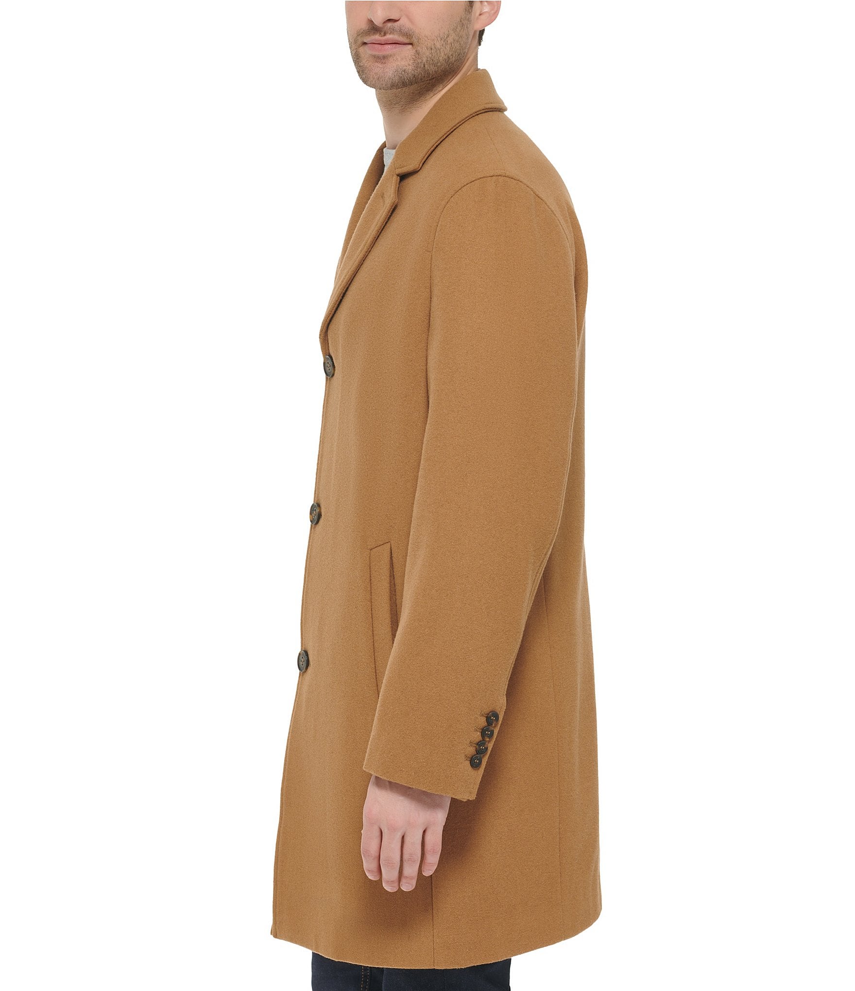 Cole Haan Melton Notch Collar Button Front Wool-Blend Coat