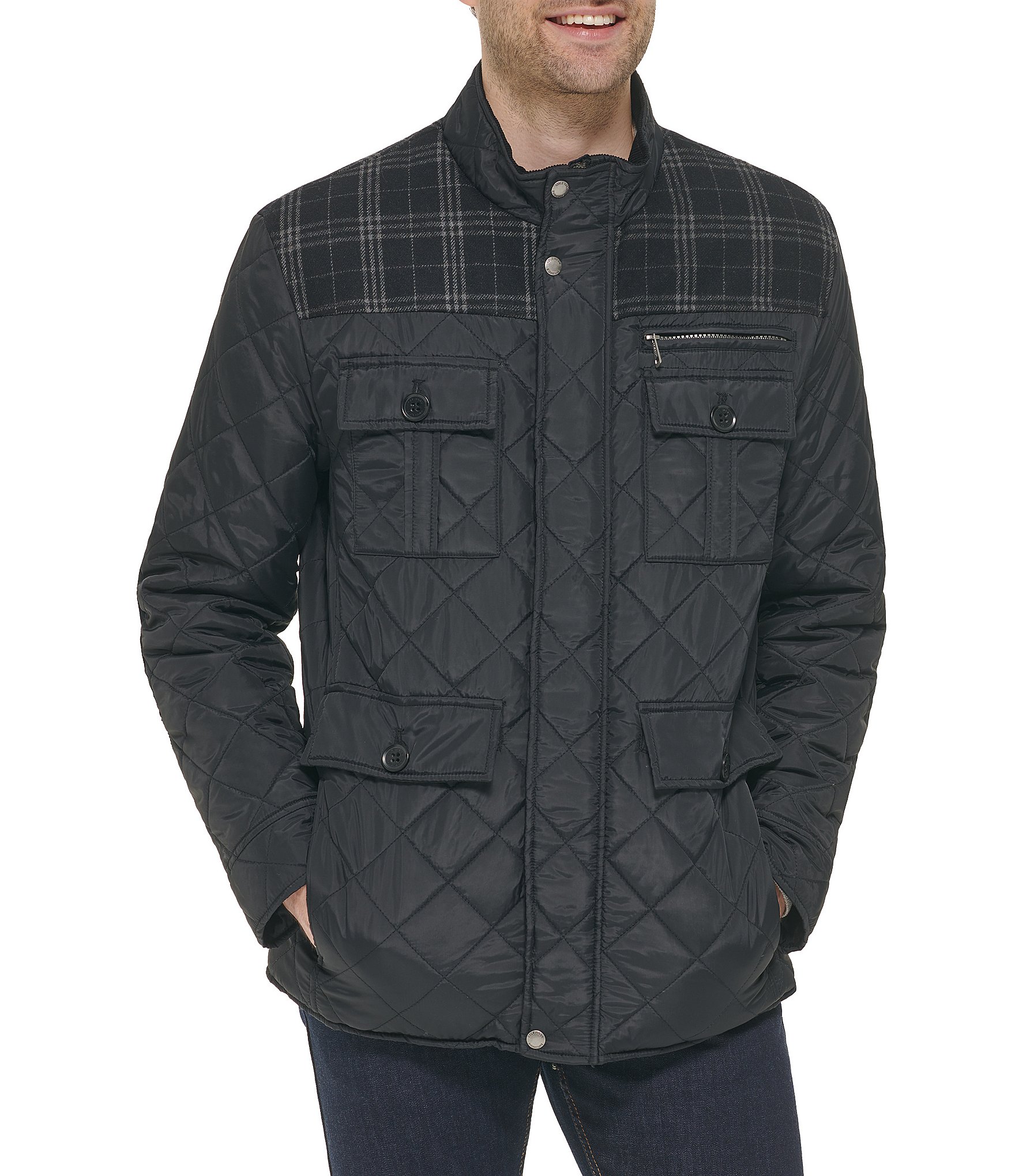 Cole Haan Mixed Media Diamond Quilted Wool Blend Jacket