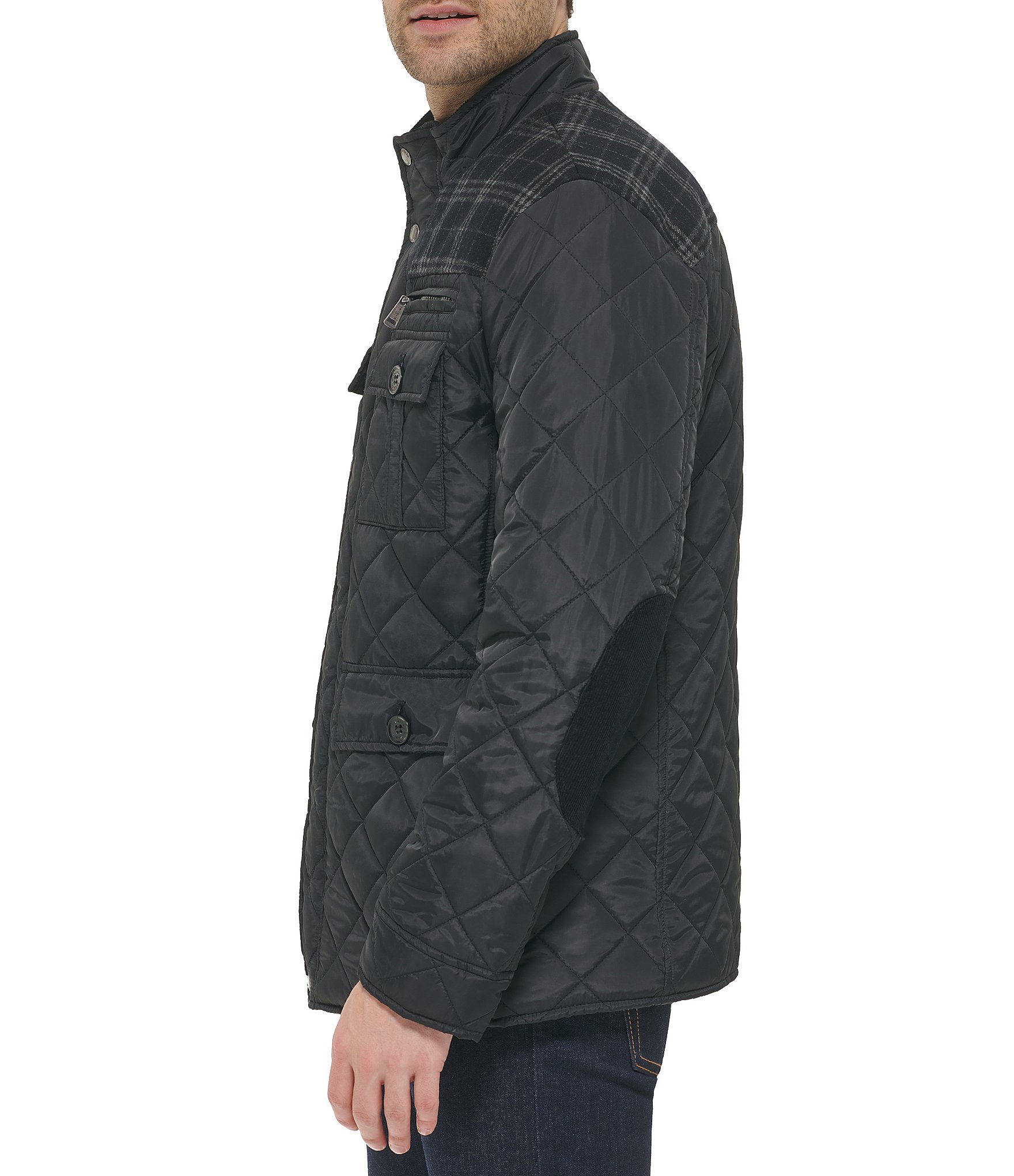 Cole Haan Mixed Media Diamond Quilted Wool Blend Jacket
