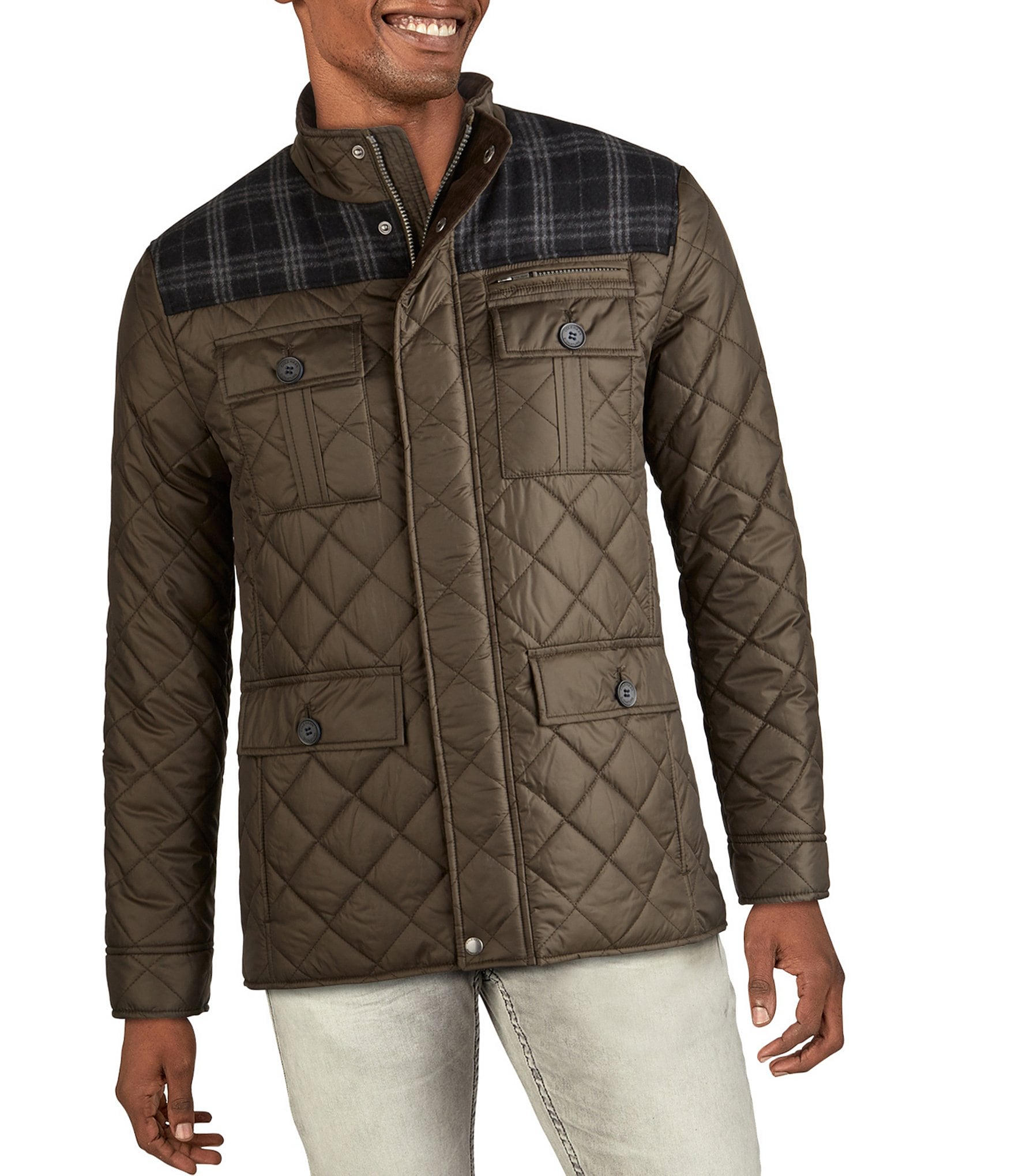 Cole Haan Mixed Media Diamond Quilted Wool Blend Jacket
