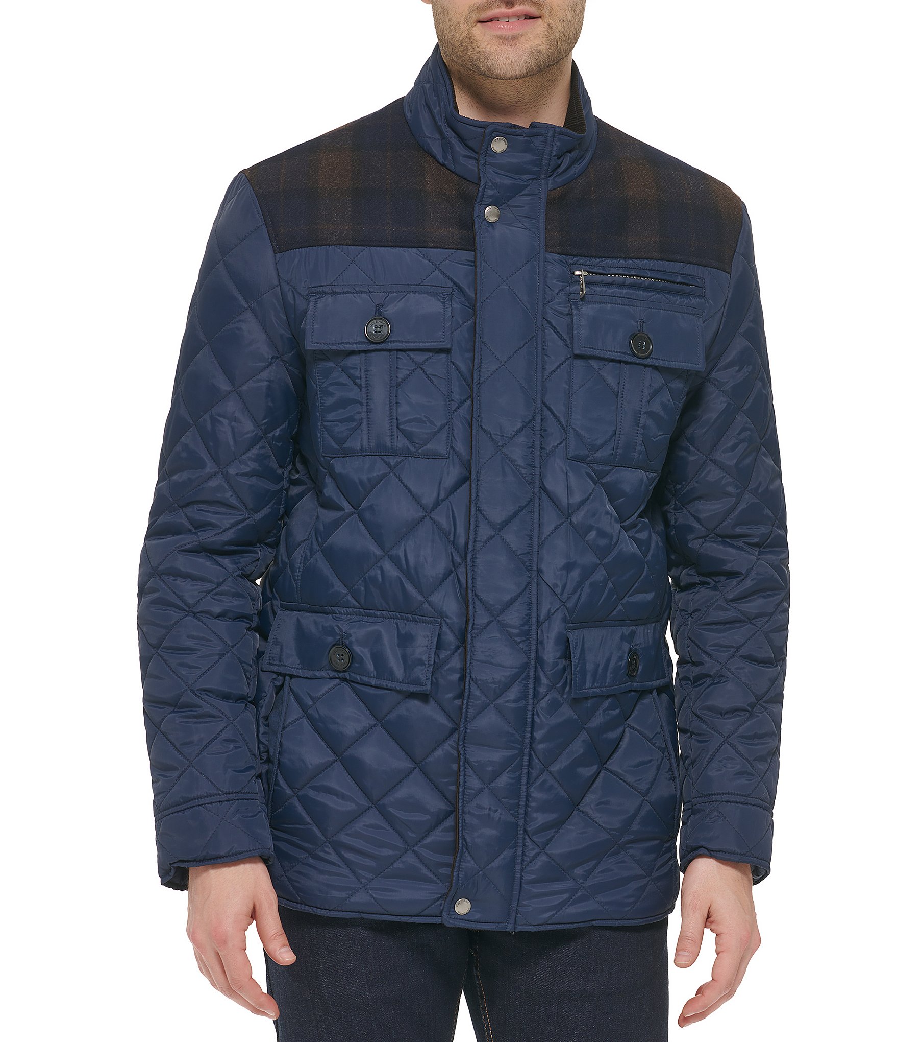 Cole Haan Mixed Media Diamond Quilted Wool Blend Jacket