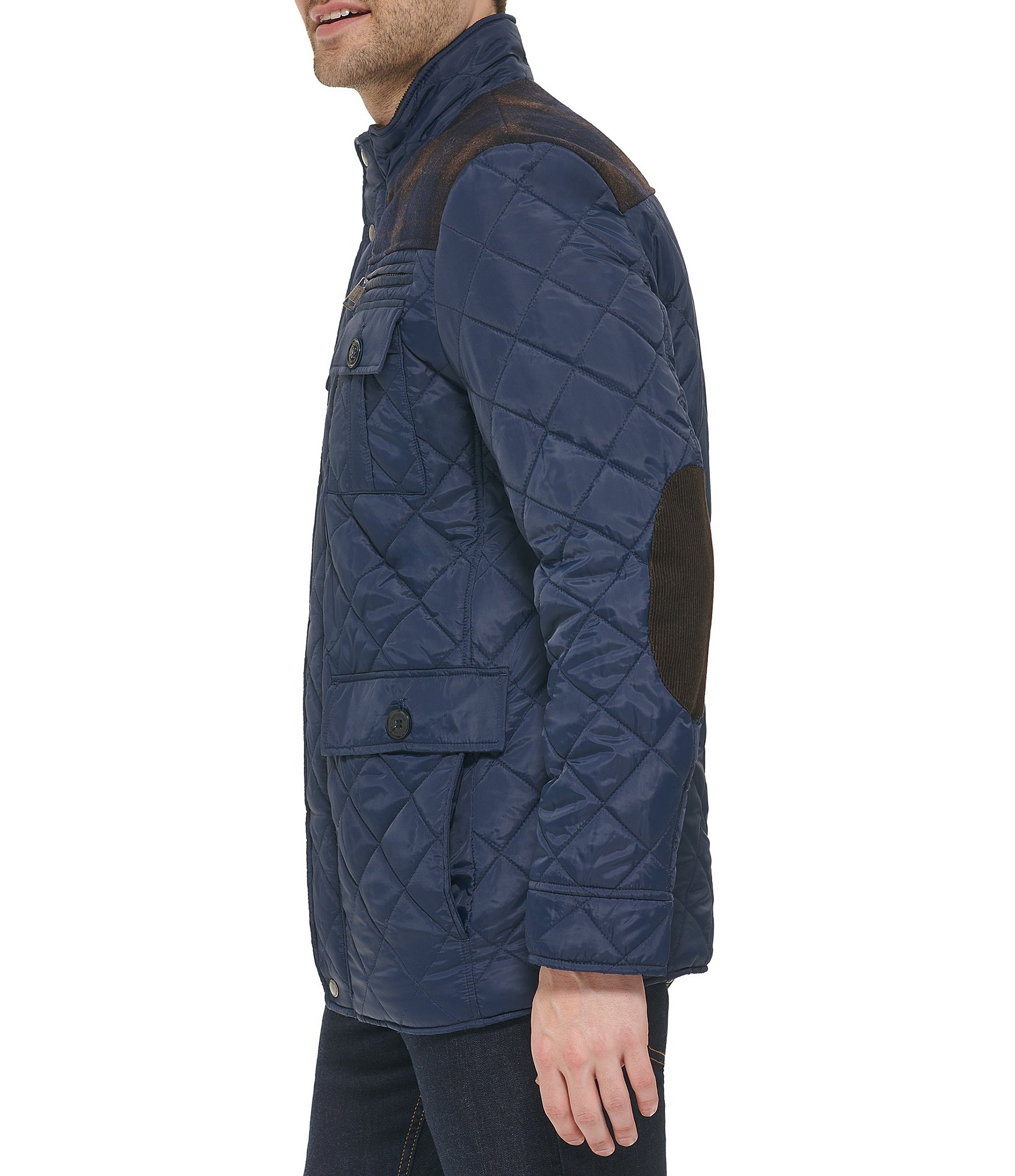 Cole Haan Mixed Media Diamond Quilted Wool Blend Jacket