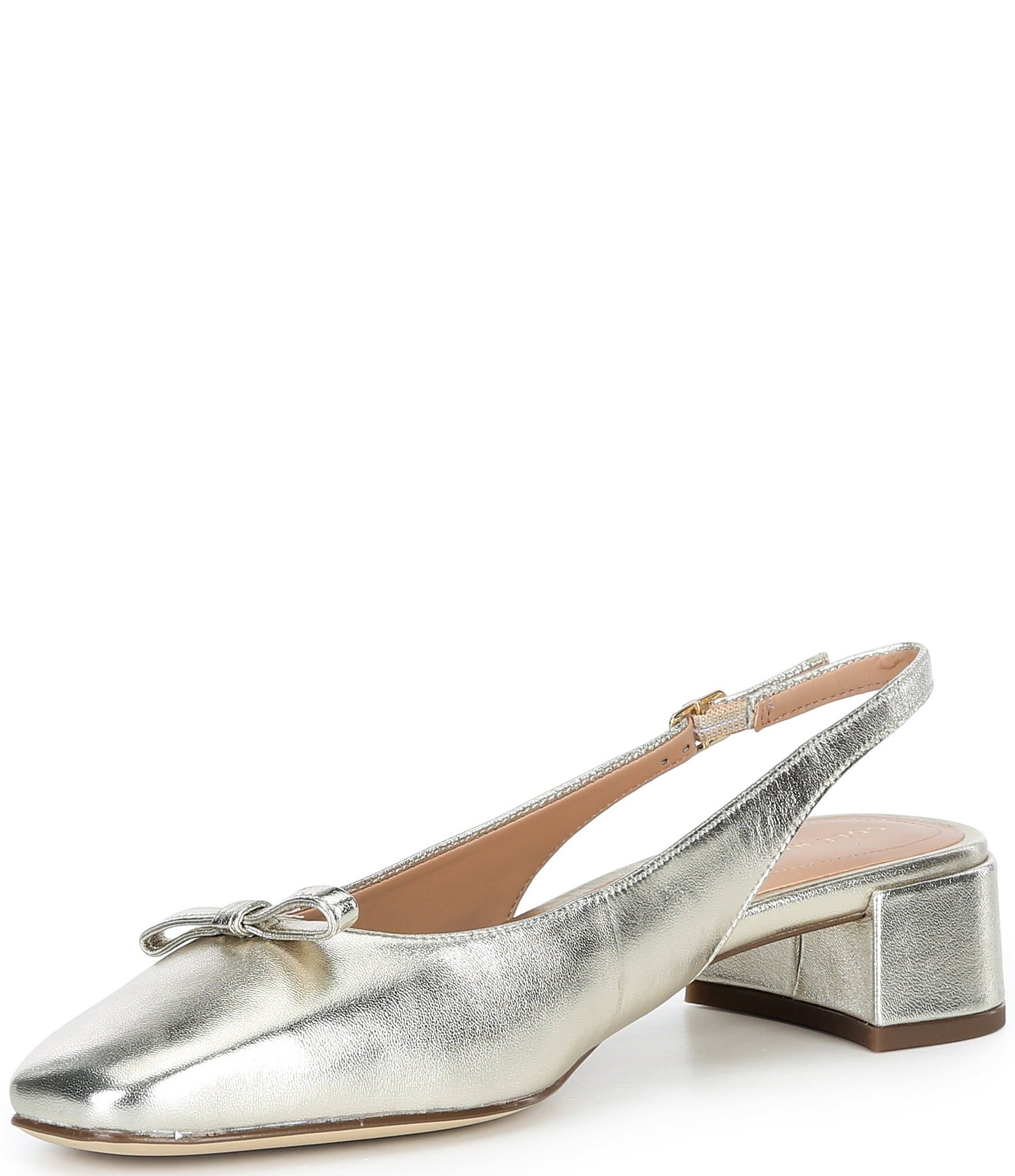 Cole Haan Patsy Metallic Leather Slingback Block Heel Bow Pumps