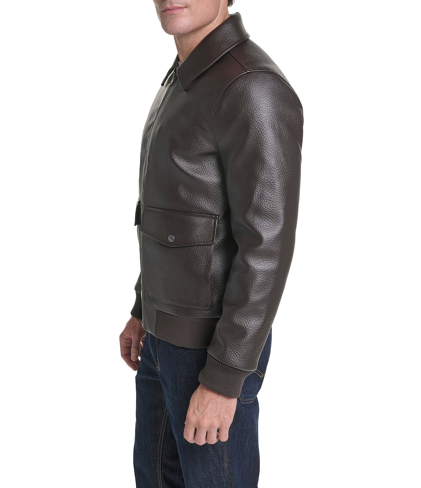 Cole Haan Pebble-Faux-Leather Aviator Jacket