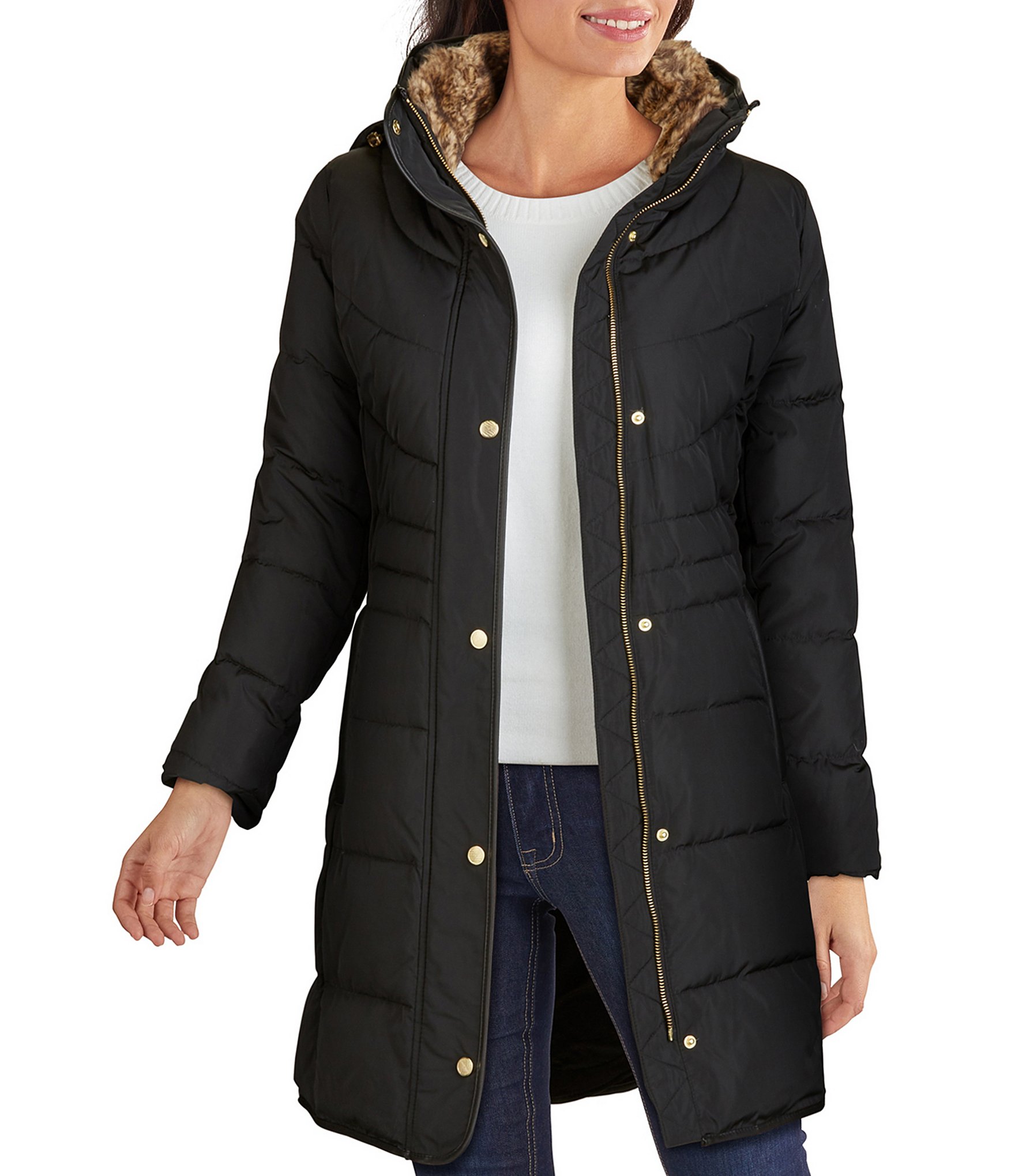 cole haan down jacket with faux fur trim