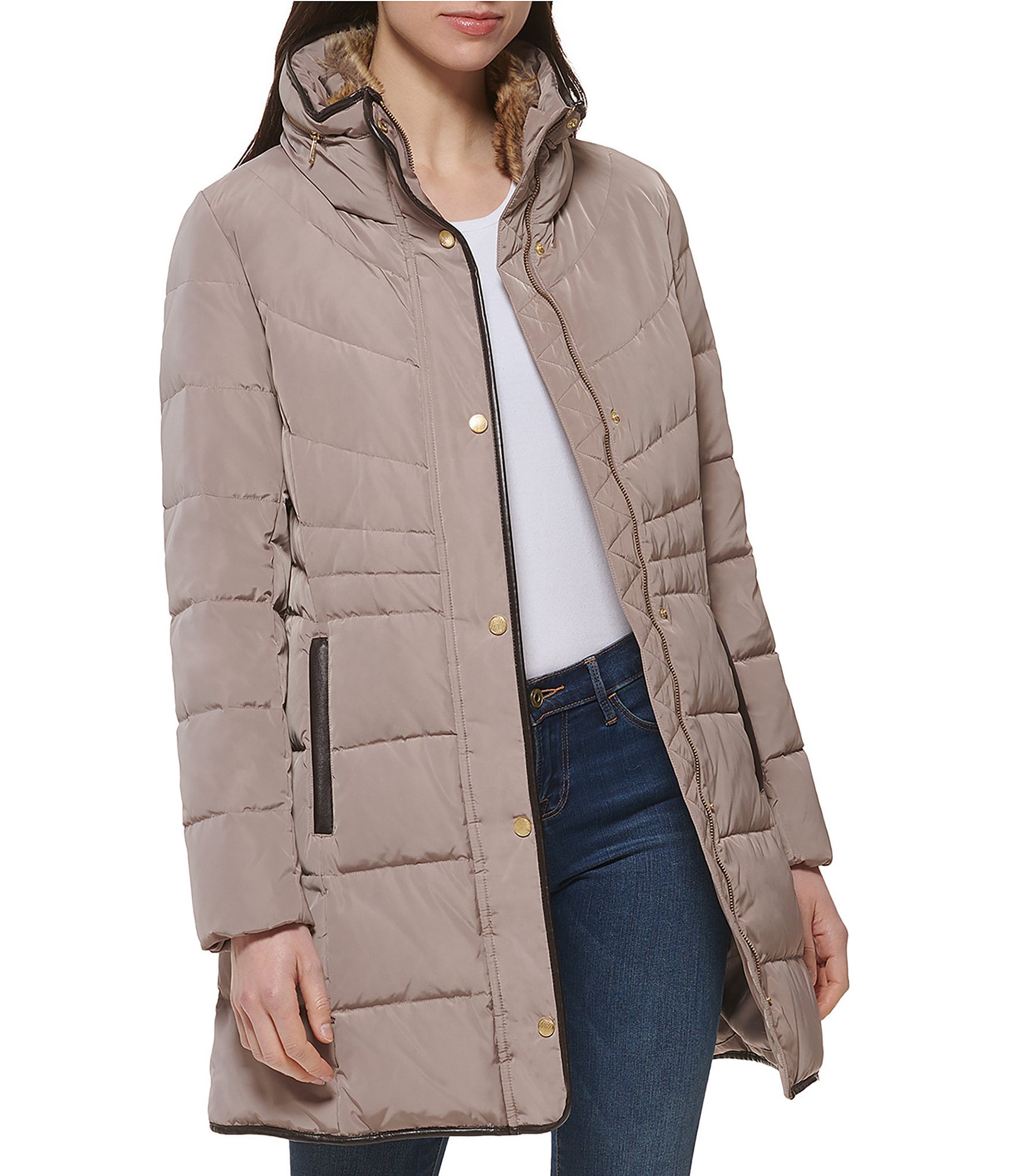 Cole Haan Signature Zip Front Faux Fur Lined Down Puffer Coat