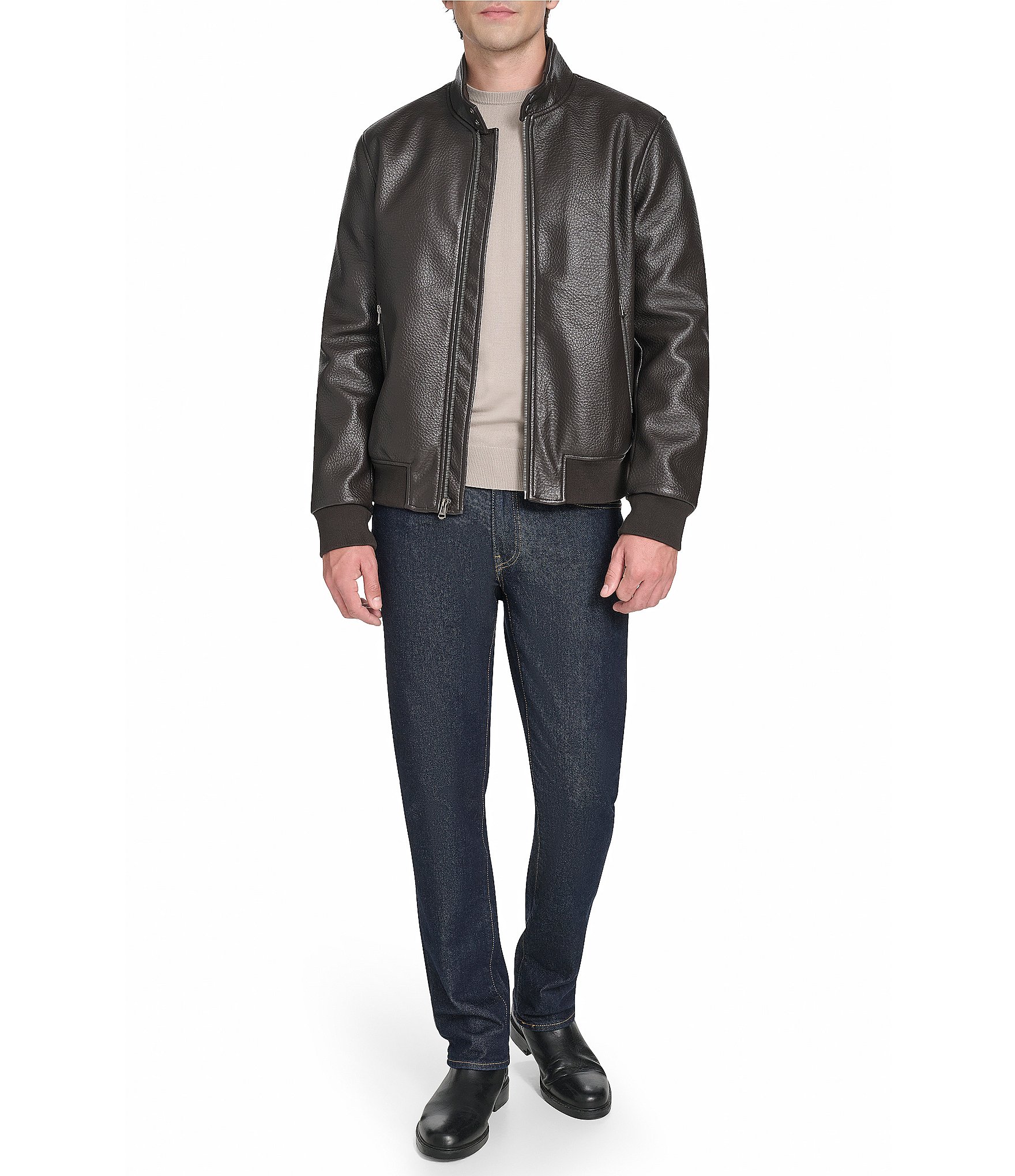 Cole Haan Stand Collar Long Sleeve Moto Jacket