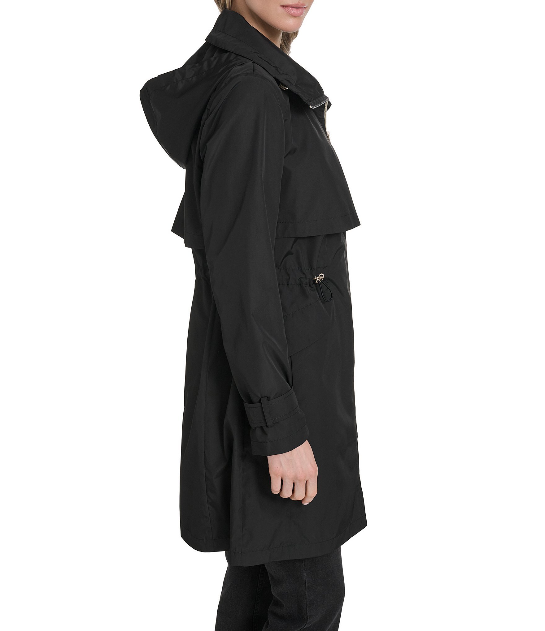 Cole Haan Stand Collar Travel Packable Zip Front Trench Coat