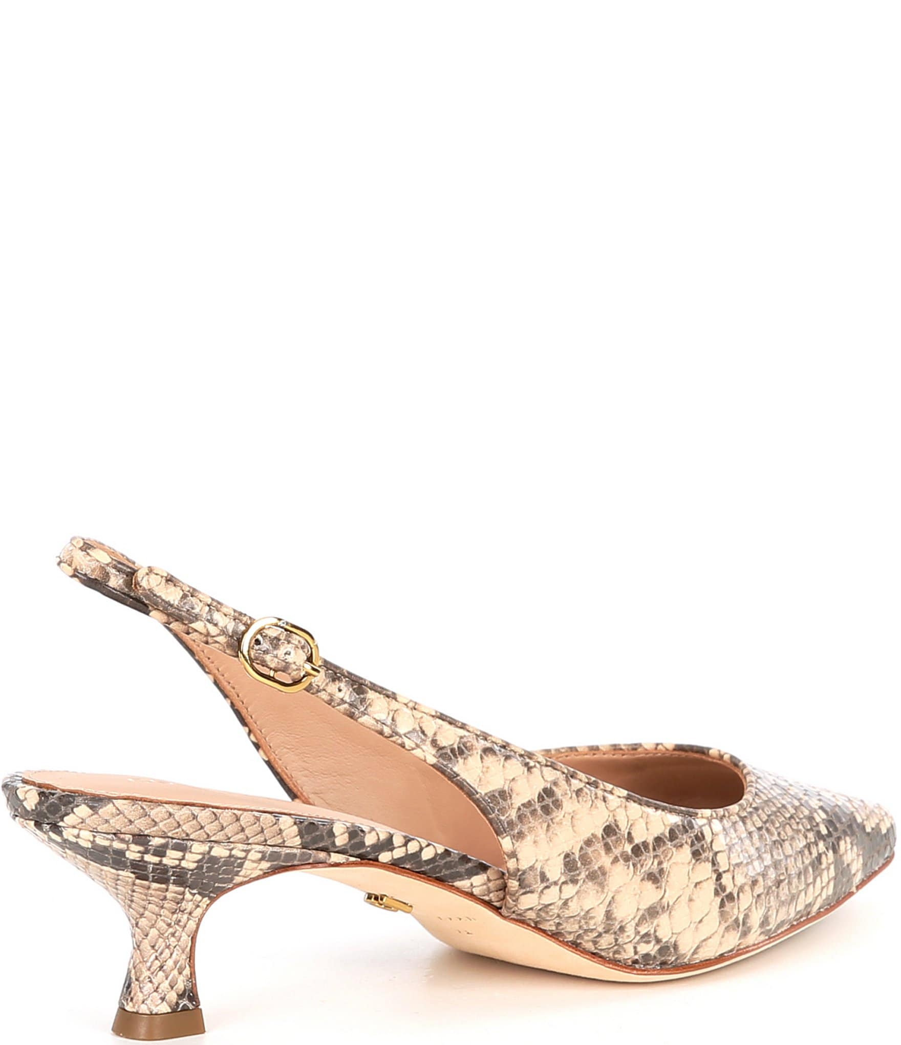 Cole Haan Tayla Snake Print Leather Kitten Heel Slingback Pumps