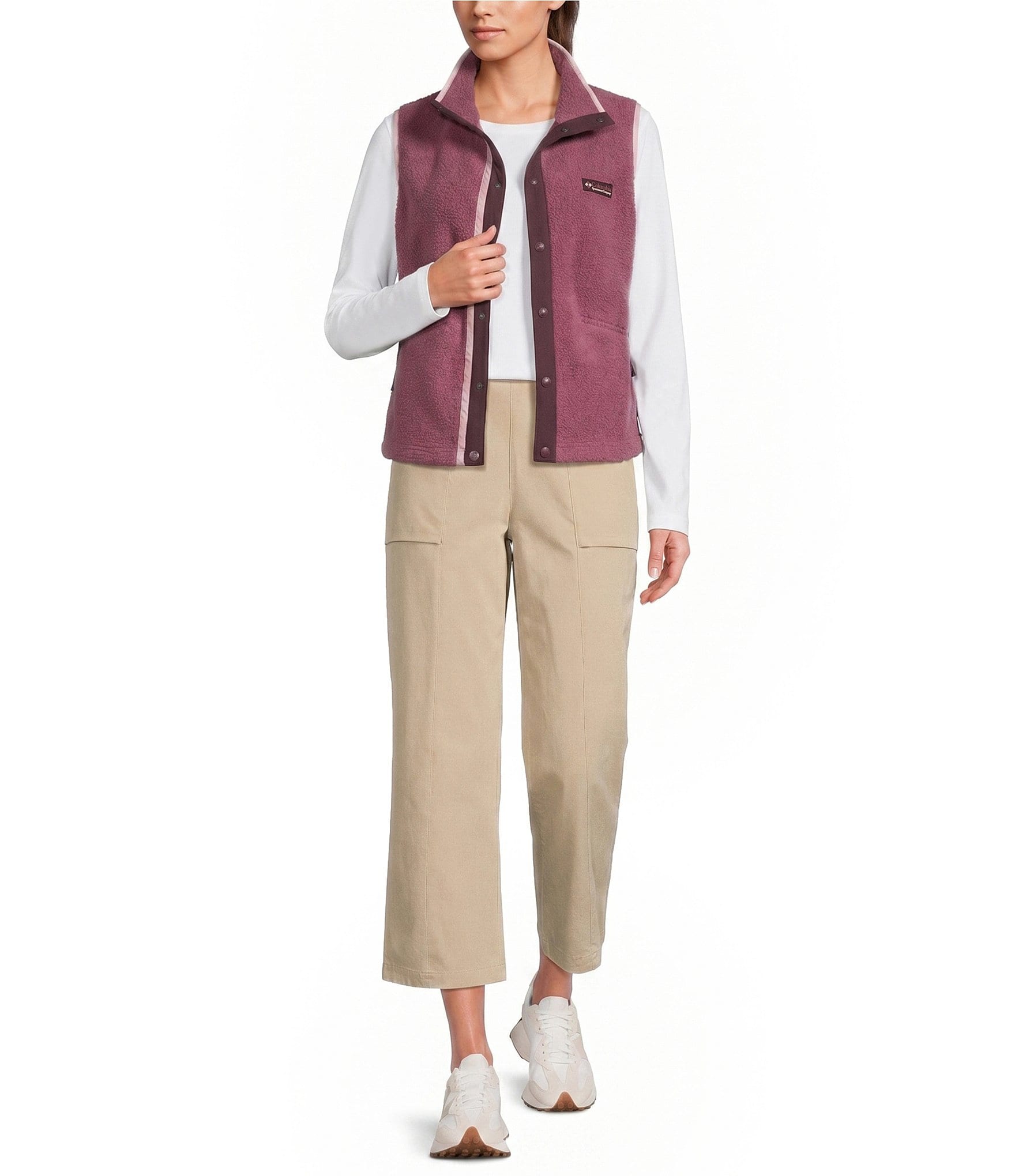 Columbia Helvetia Overlay Woven Stand Collar Button Front Vest