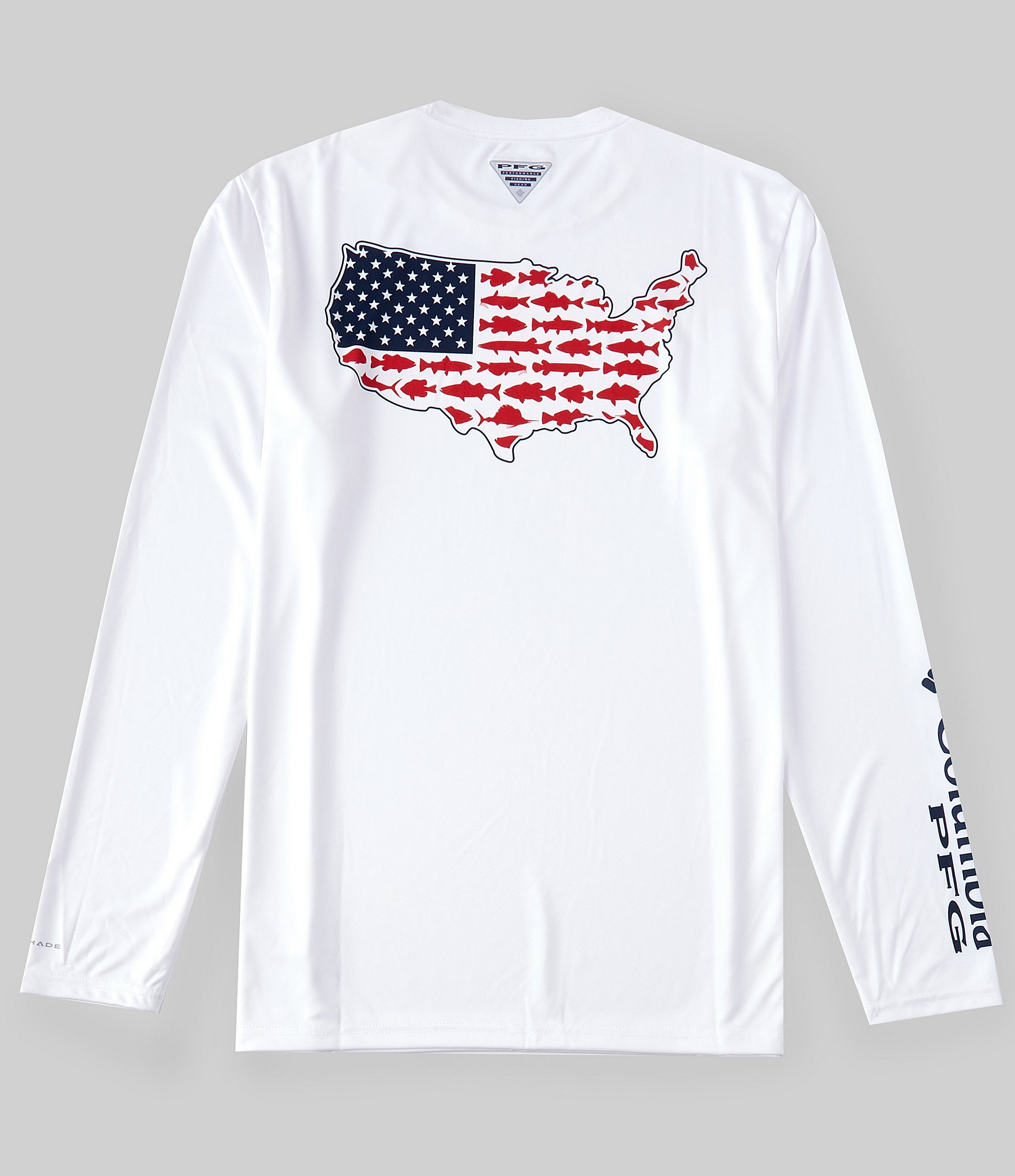 Columbia Men's PFG Terminal Tackle Statetriot Long Sleeve Shirt, Small, Gulf Stream/White fl