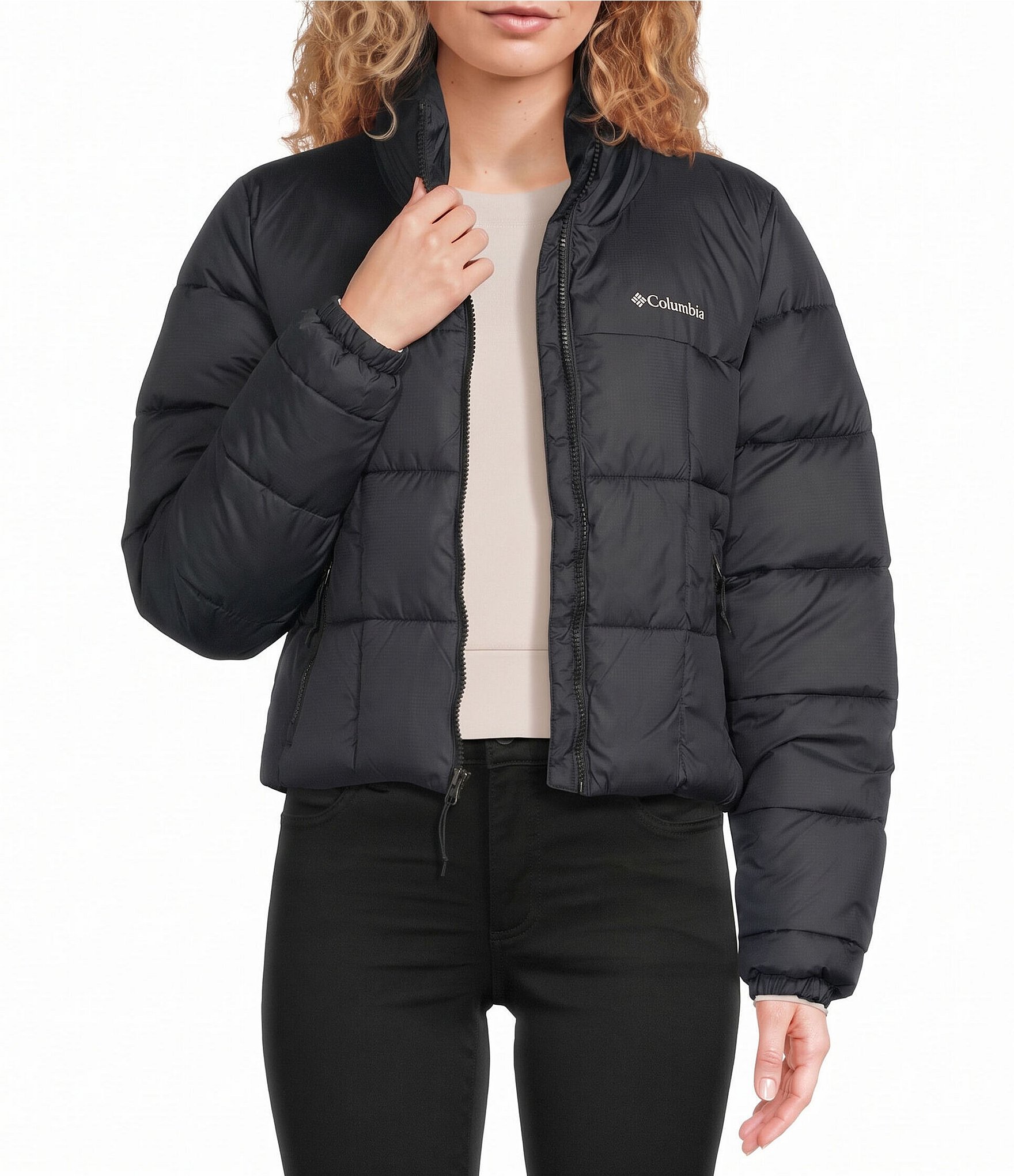 Columbia Puffect III Stand Collar Zip Front Quilt Cropped Jacket