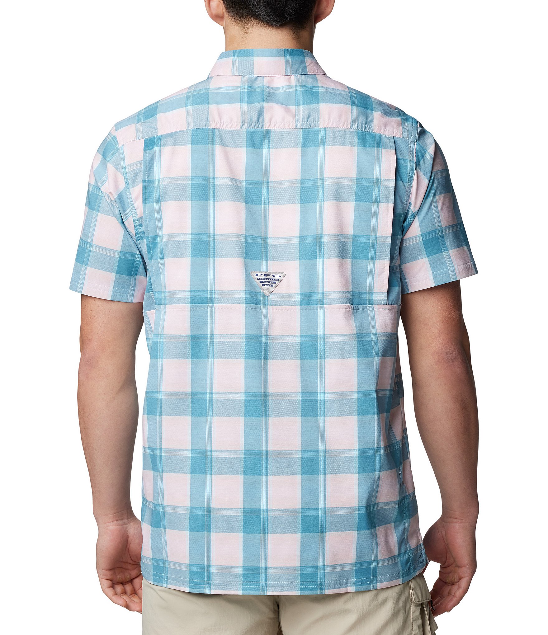 Columbia Super Slack Tide™ Short Sleeve Ombre Checked Woven Camp Shirt