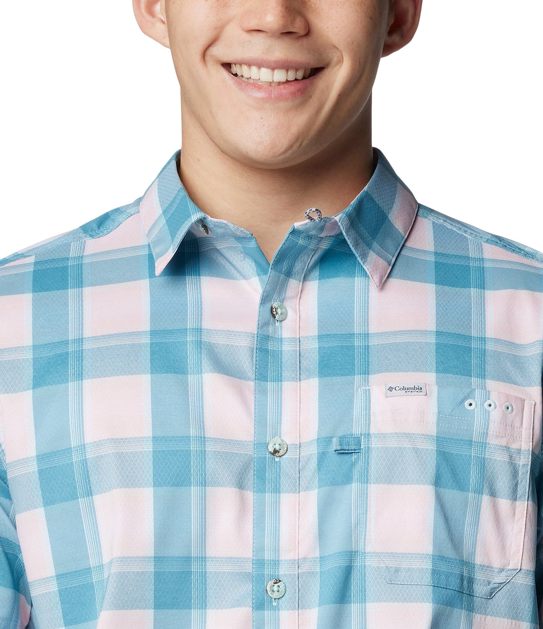 Columbia Super Slack Tide™ Short Sleeve Ombre Checked Woven Camp Shirt