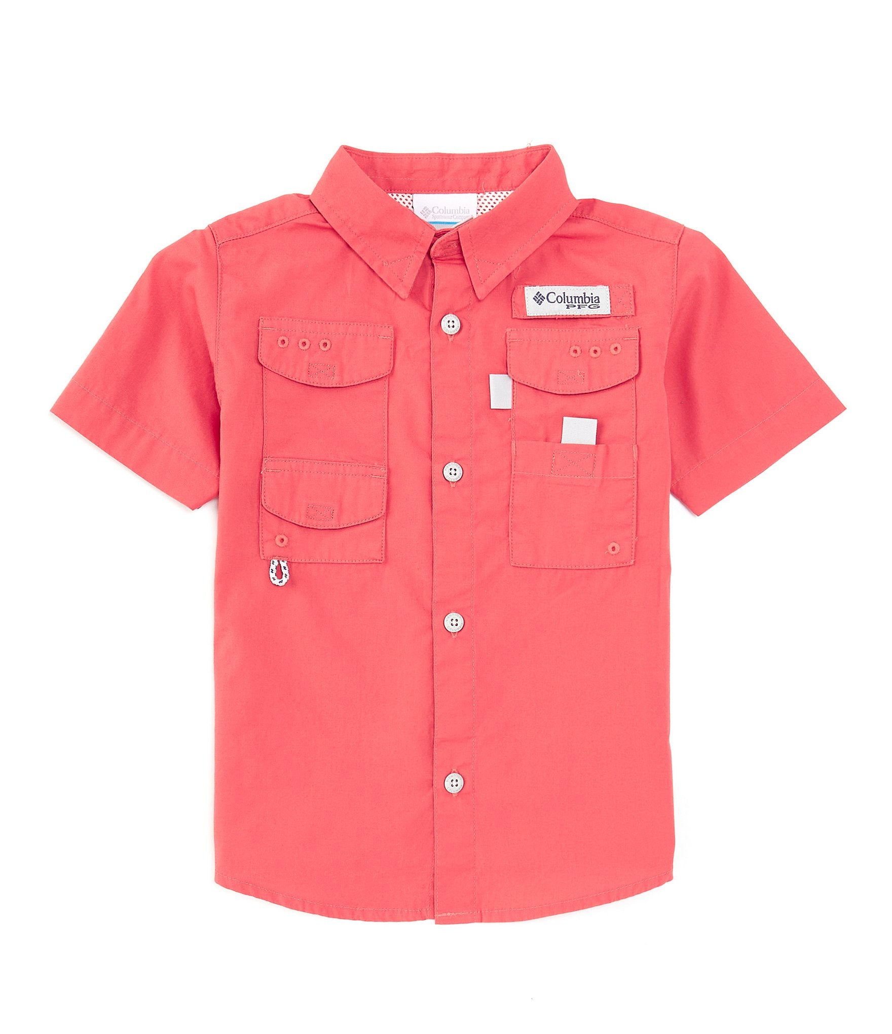 Kids 90s Fish Button Down Shirt, Vintage Kids Red Fishing Batik Print Short Sleeve  Button Down Shirt, Outdoor Shirt, Size 5Y 