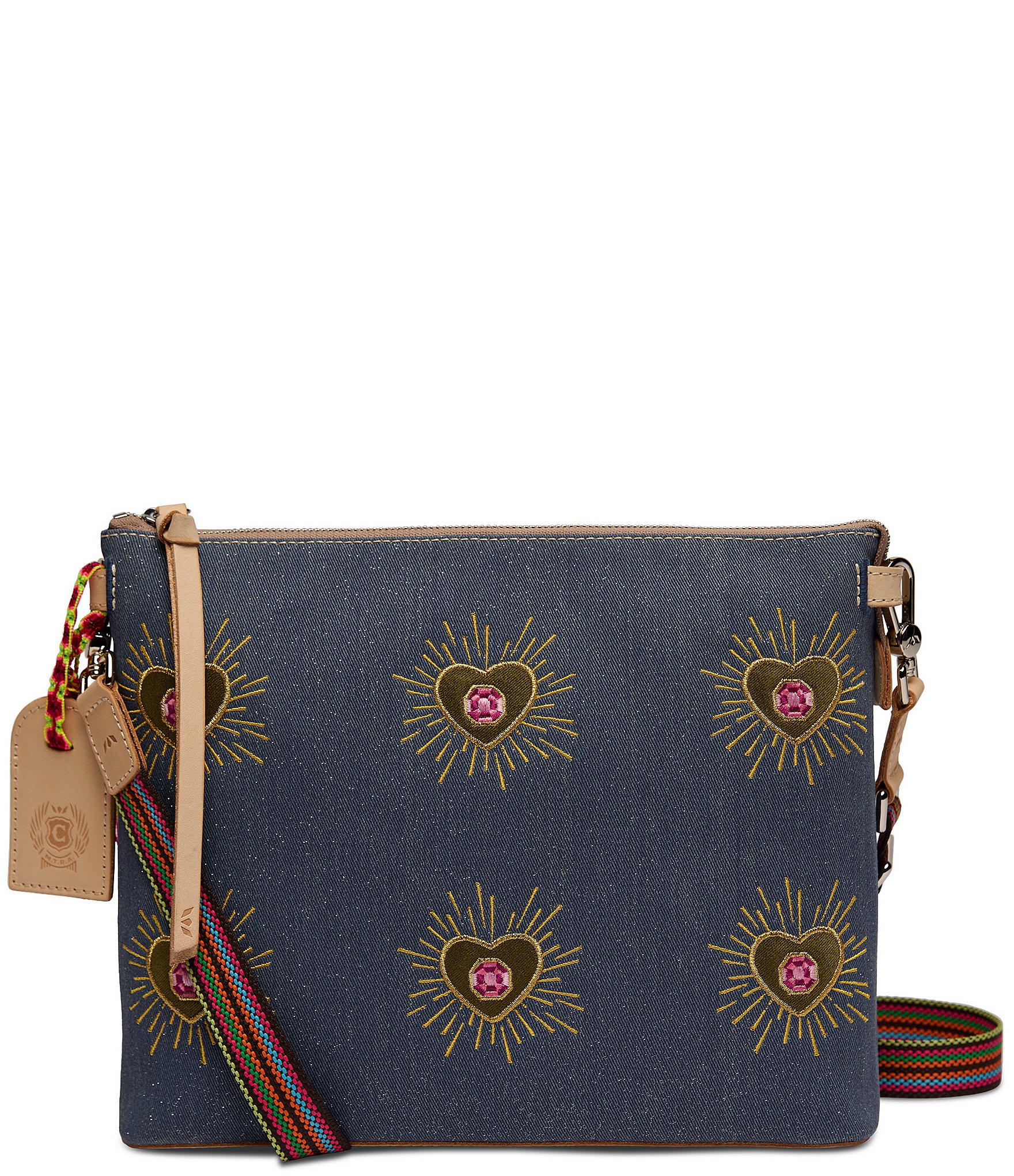 Consuela Arlo Embrodered Gem Denim Downtown Crossbody Bag