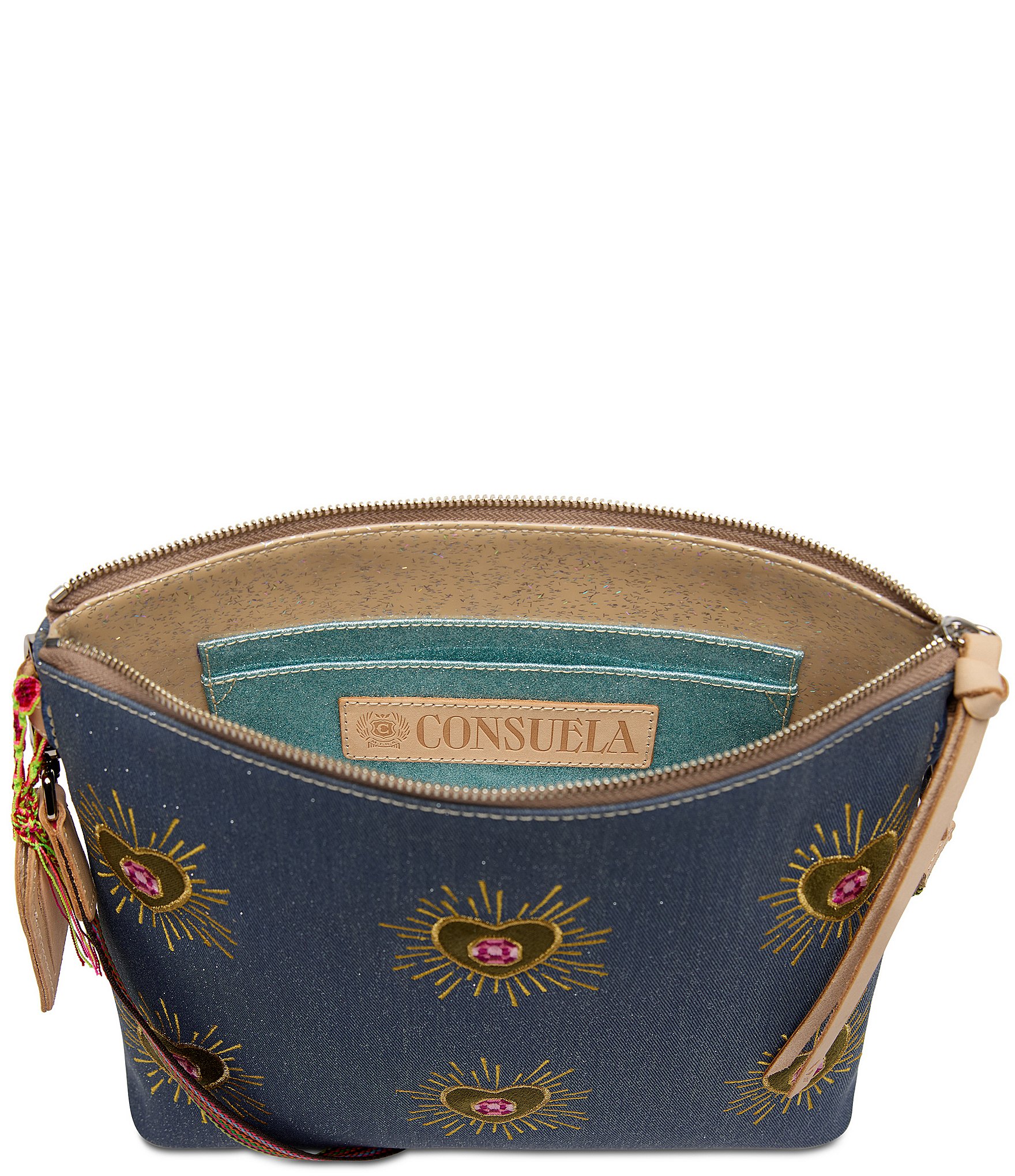 Consuela Arlo Embrodered Gem Denim Downtown Crossbody Bag