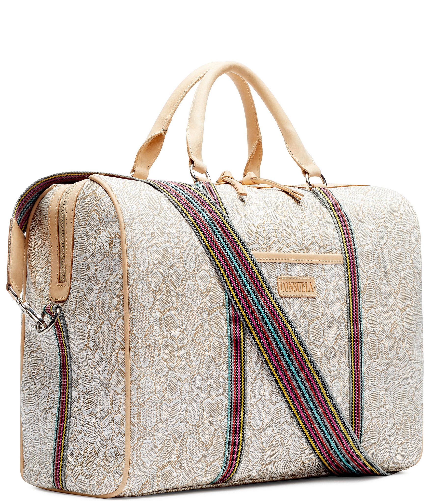 Consuela Embossed Snake Print Clay Jet Setter Duffle Bag