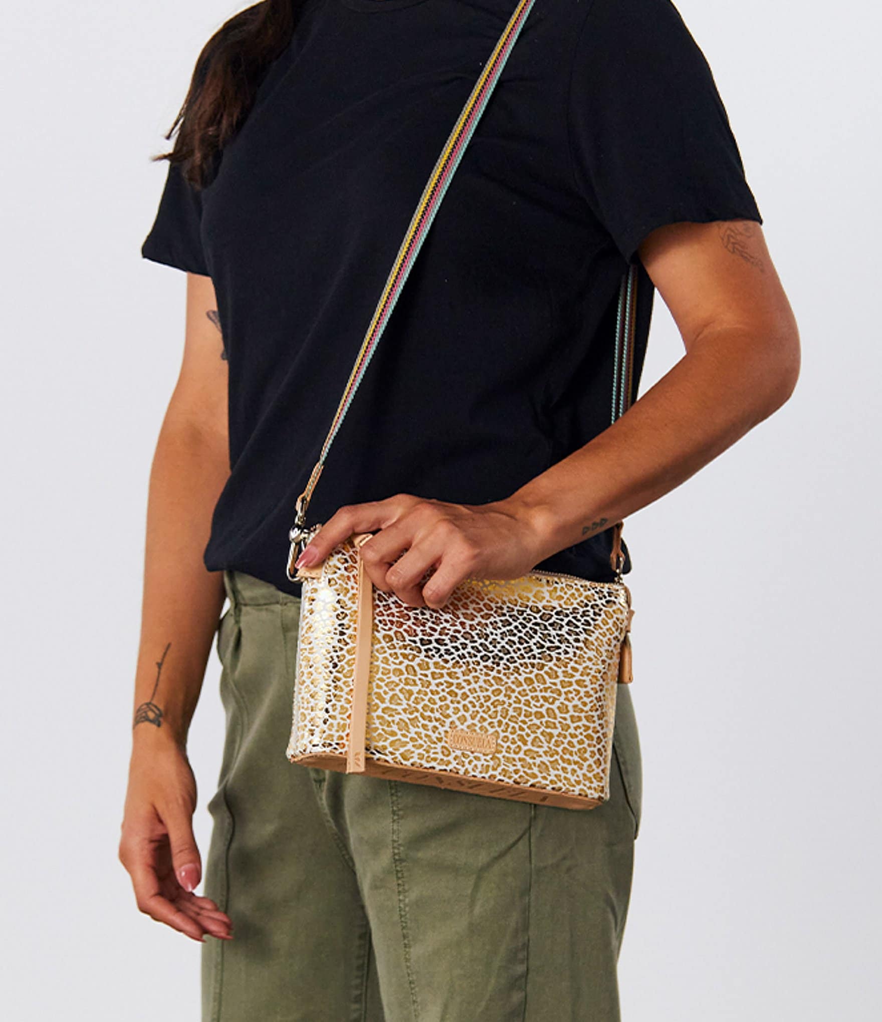 Consuela Kit Midtown Metallic Foiled Jag Print Crossbody Bag