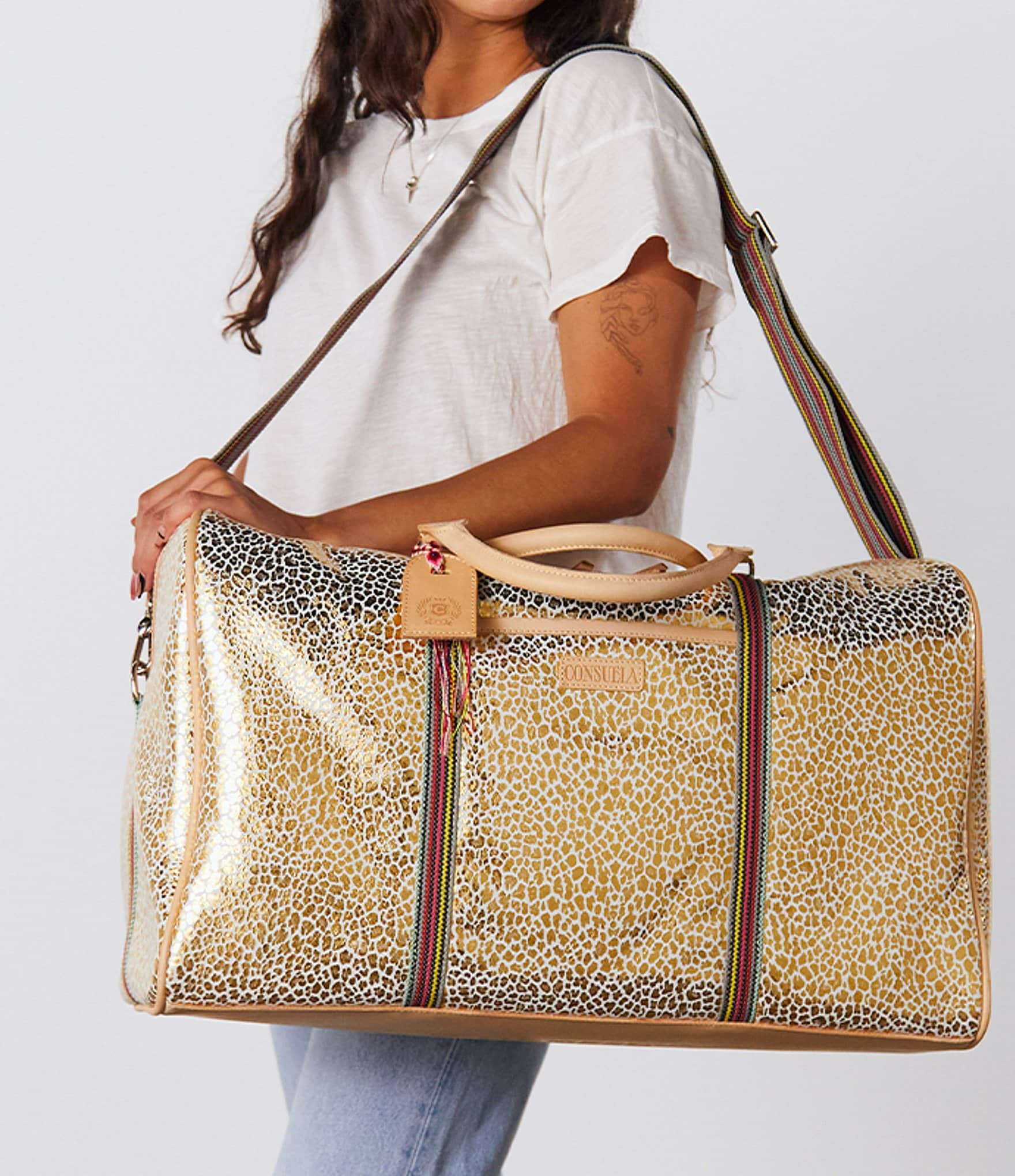 Consuela Metallic Gold Jag Print Kit Weekender Duffle Bag