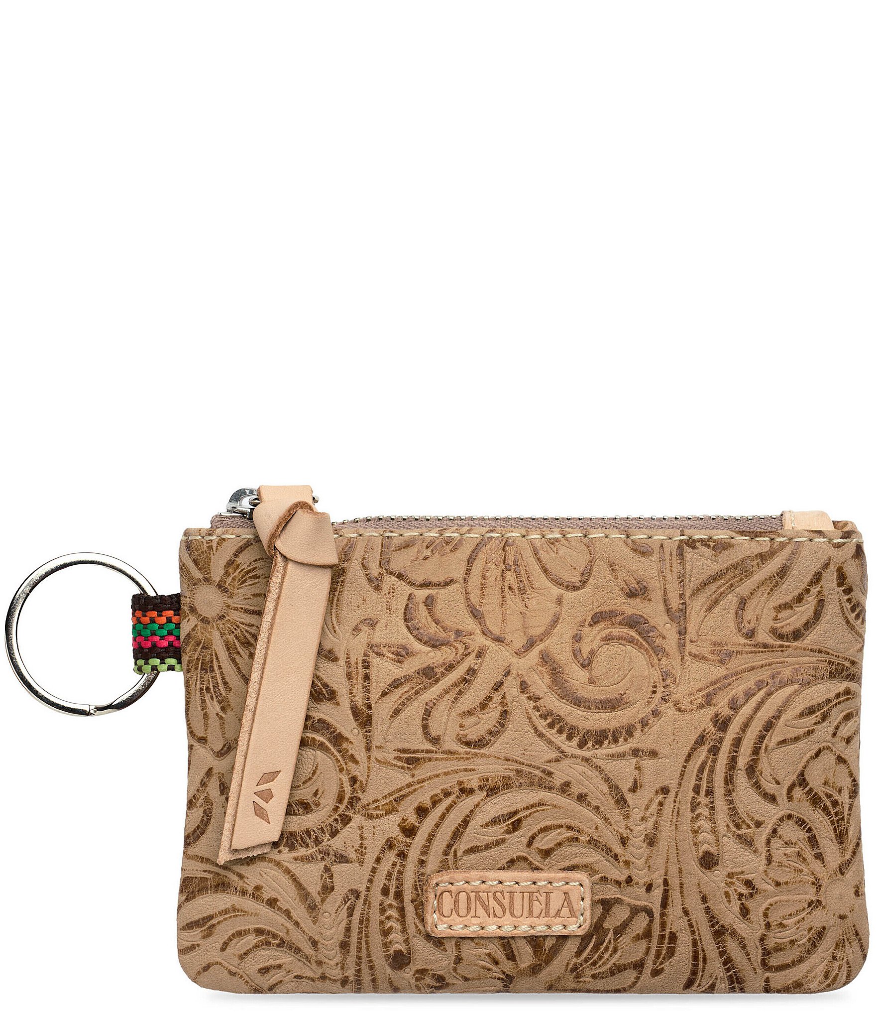Consuela Lawton Tooled Leather Keyring Card Pouch
