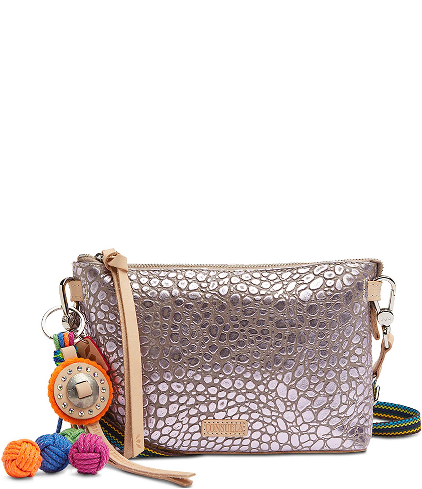 Consuela LuLu Lilac Metallic Pebbled Embossing Midtown Crossbody Bag