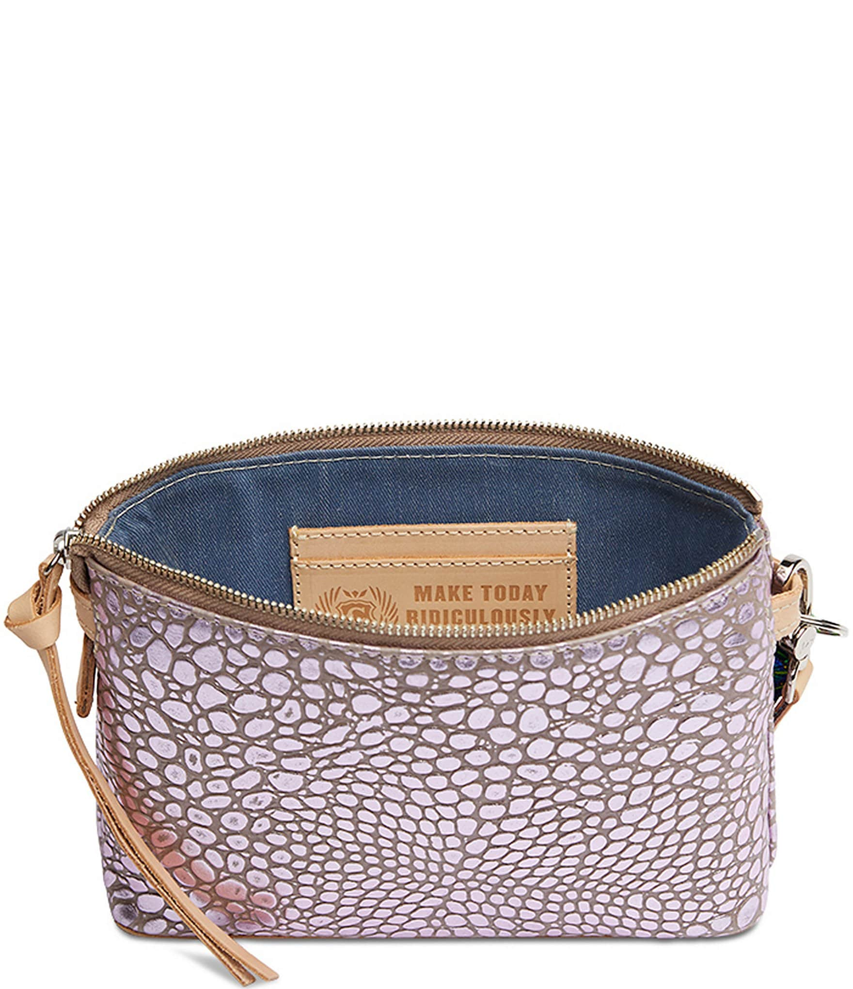 Consuela LuLu Lilac Metallic Pebbled Embossing Midtown Crossbody Bag