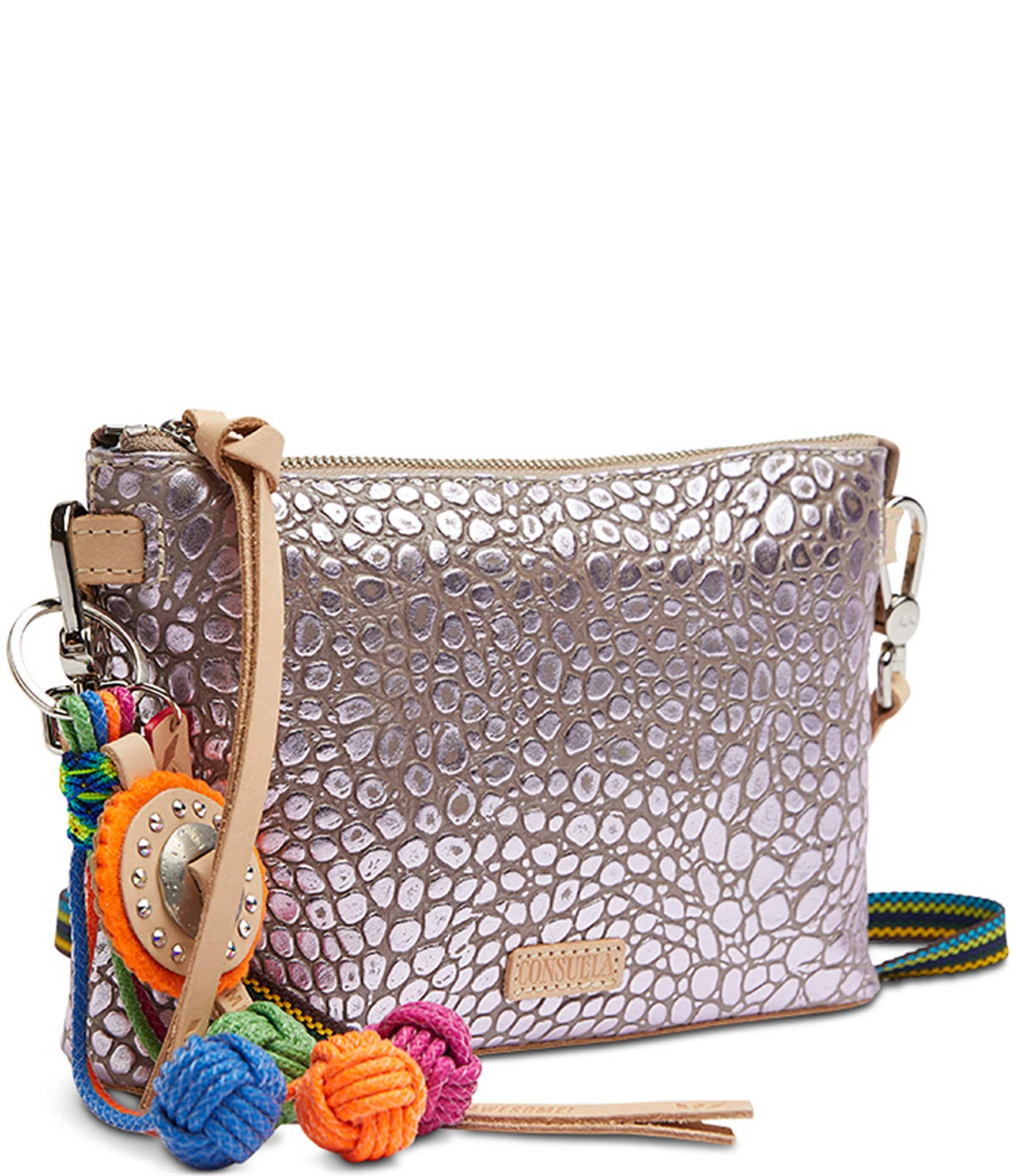 Consuela LuLu Lilac Metallic Pebbled Embossing Midtown Crossbody Bag