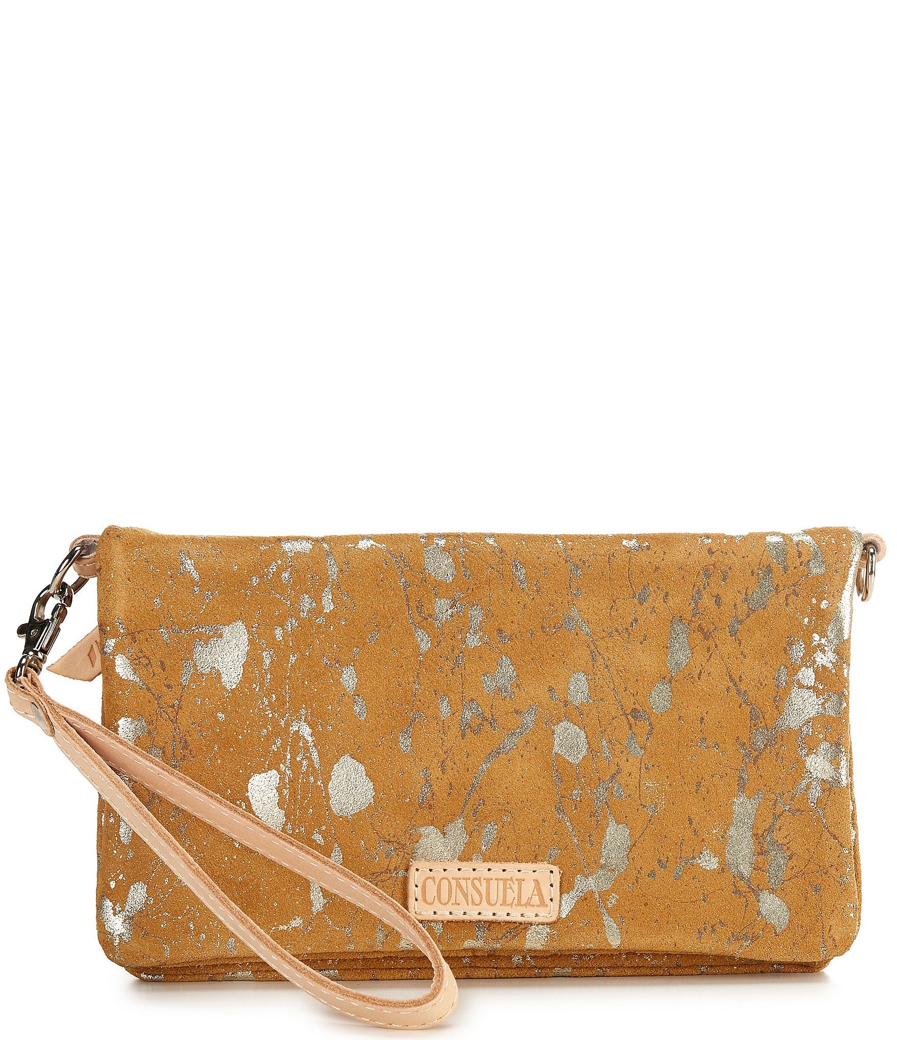 Consuela Marlow Uptown Metallic Splattered Suede Crossbody Bag
