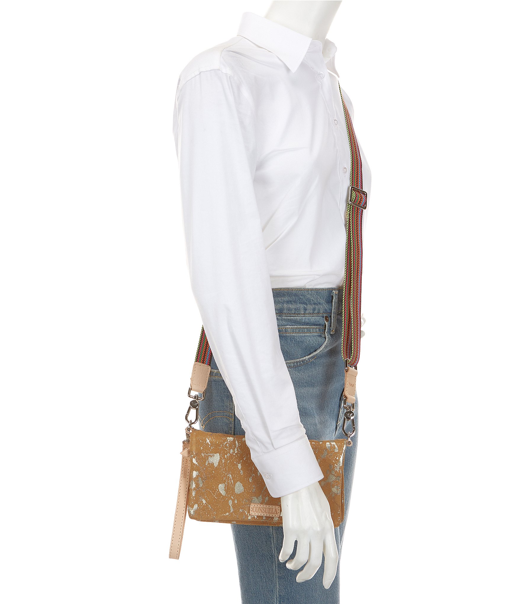 Consuela Marlow Uptown Metallic Splattered Suede Crossbody Bag