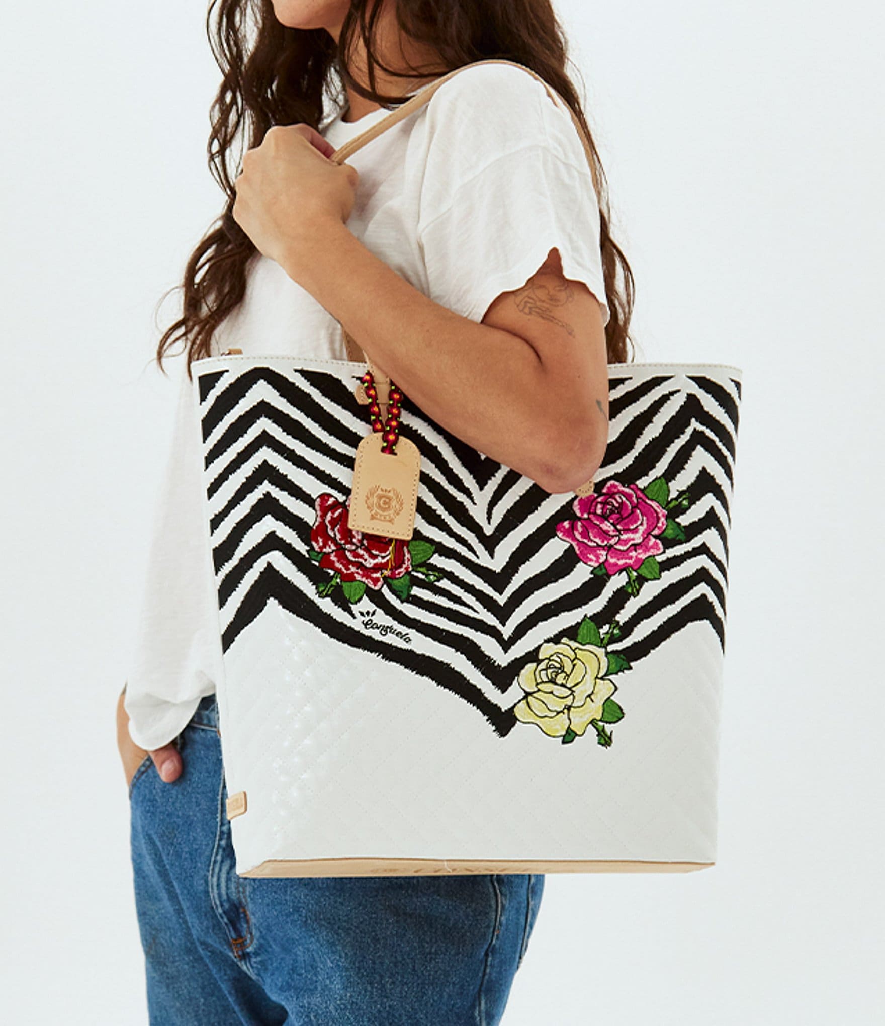 Consuela Michelle Zebra Floral Print Market Tote Bag