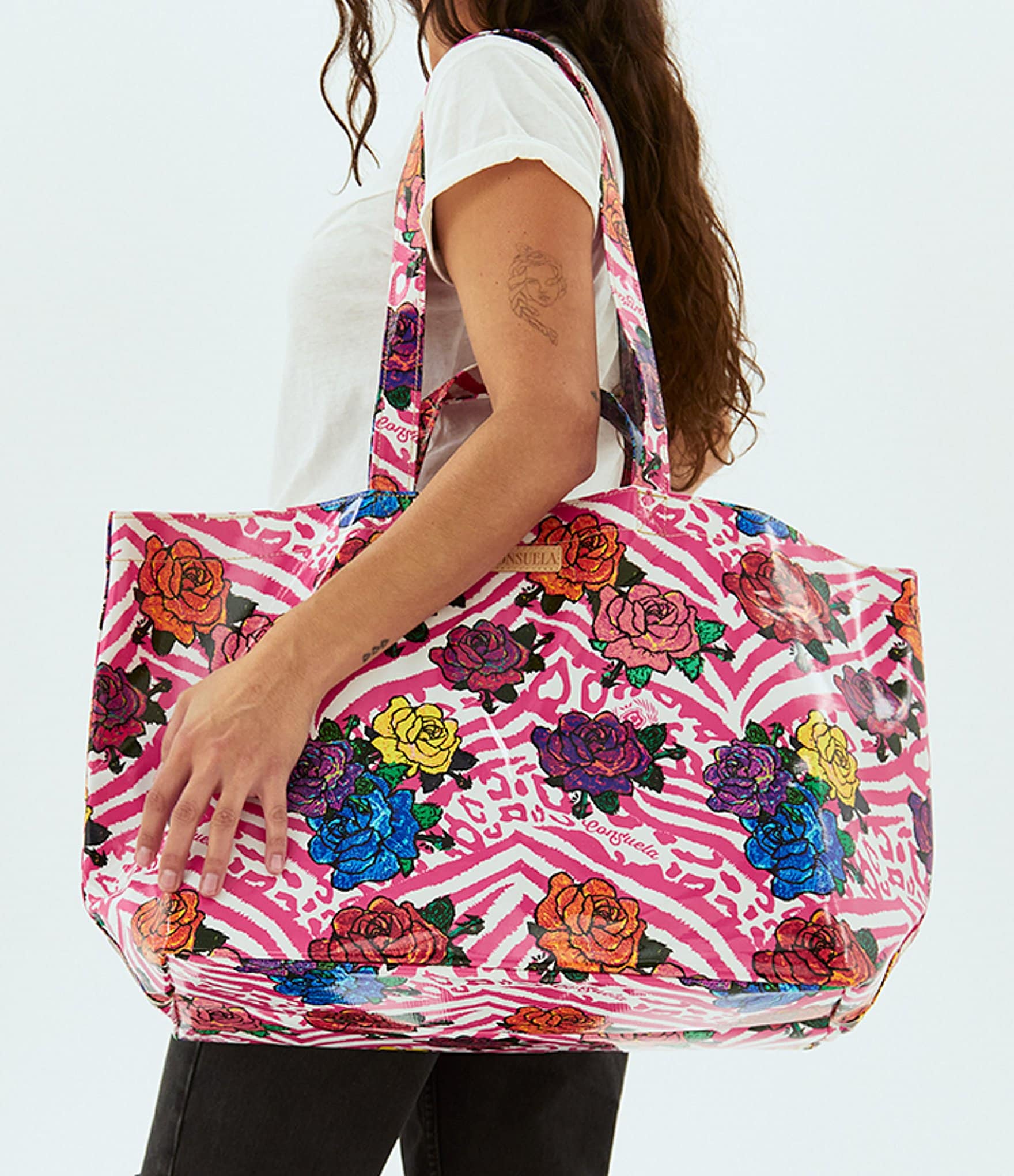 Consuela Pink Zebra and Floral Fruttii Grab-n-Go Jumbo Tote Bag