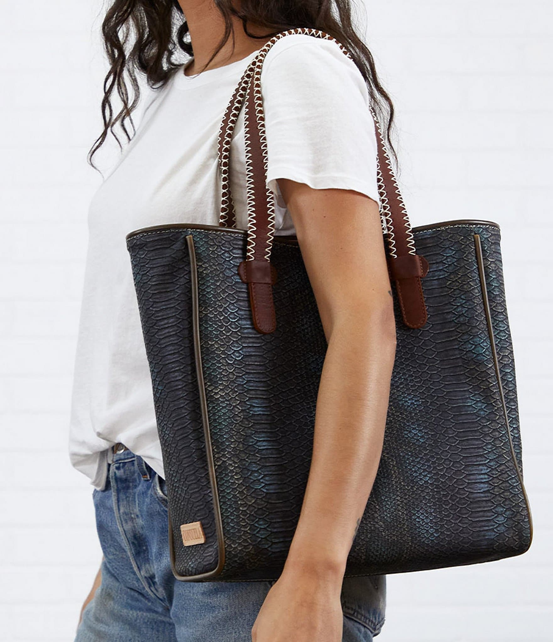 Consuela Rattler Embossed Snake Print Classic Tote Bag