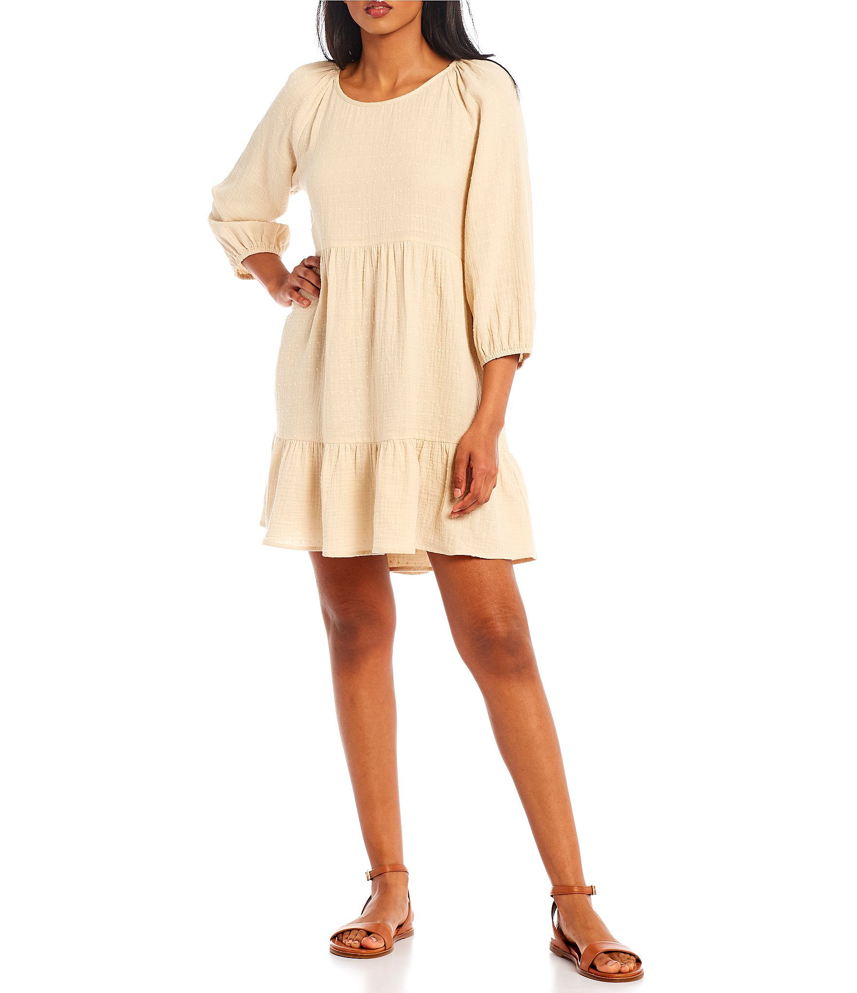 Copper Key 3/4 Sleeve Gauze Tiered Dress | Dillard's