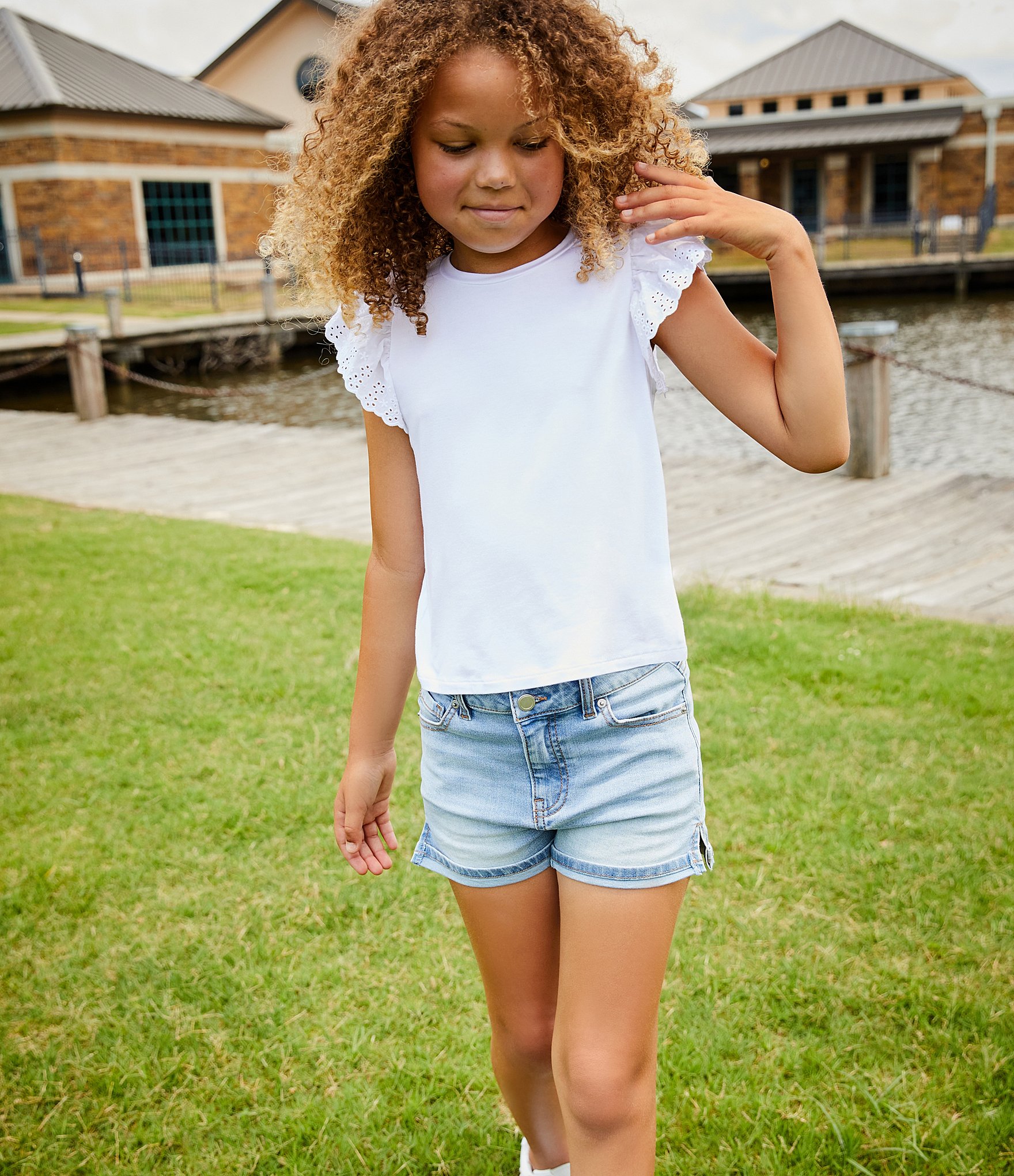 Copper Key Big Girls Eyelet Flutter Sleeve Top