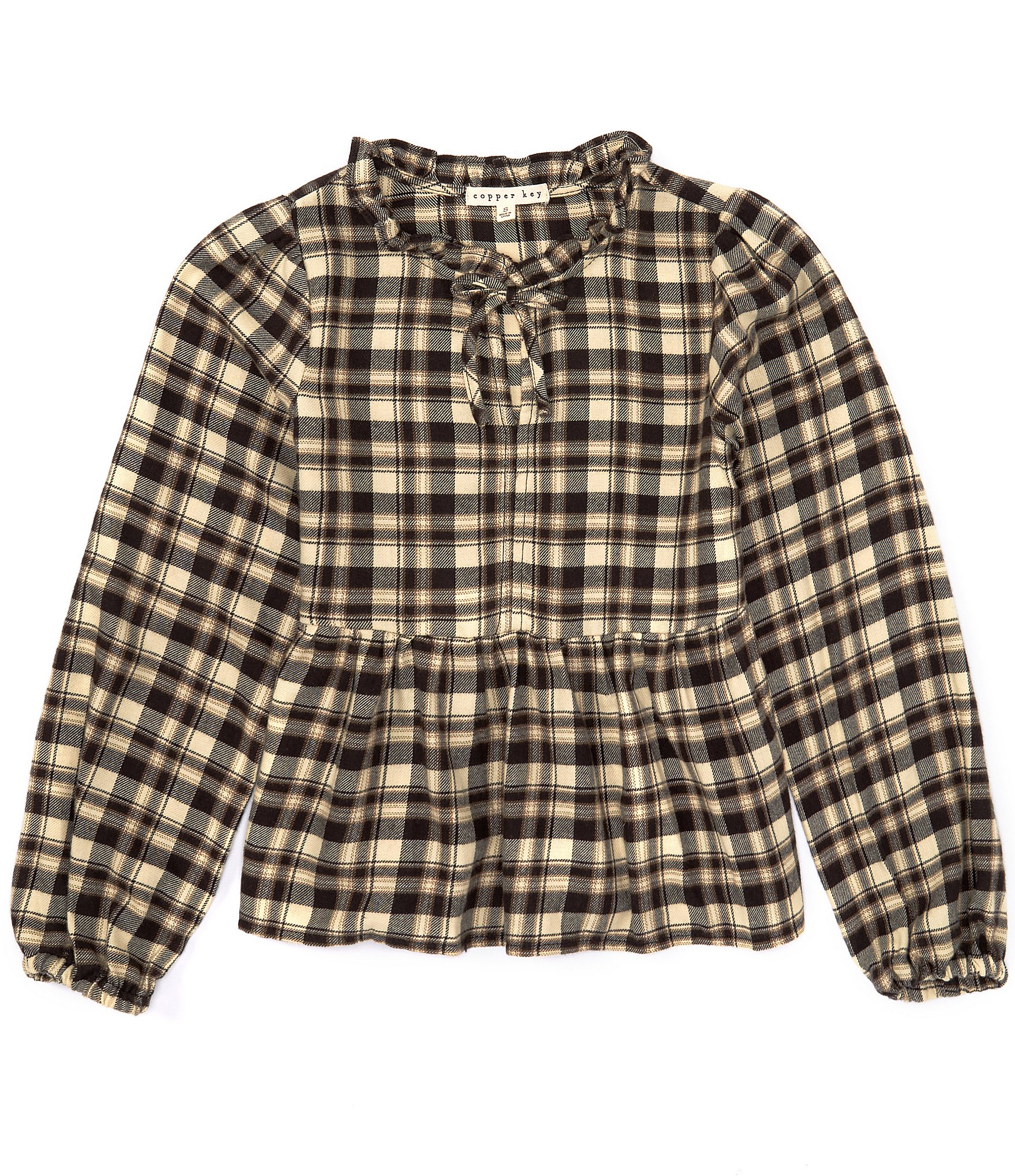 Copper Key Big Girls 7-16 Plaid Round Tie Neck Top | Dillard's