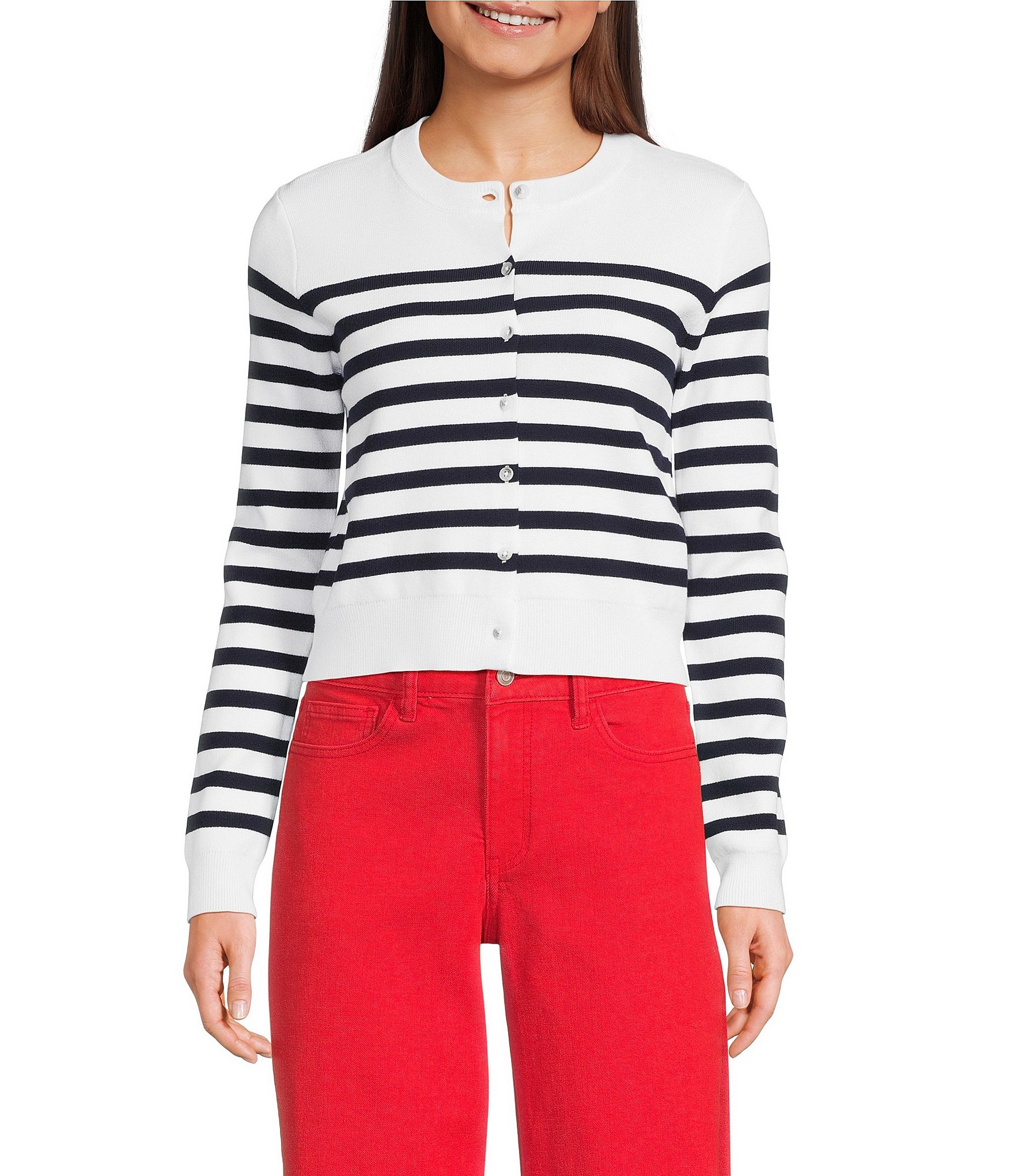 Copper Key Button Front Striped Cardigan