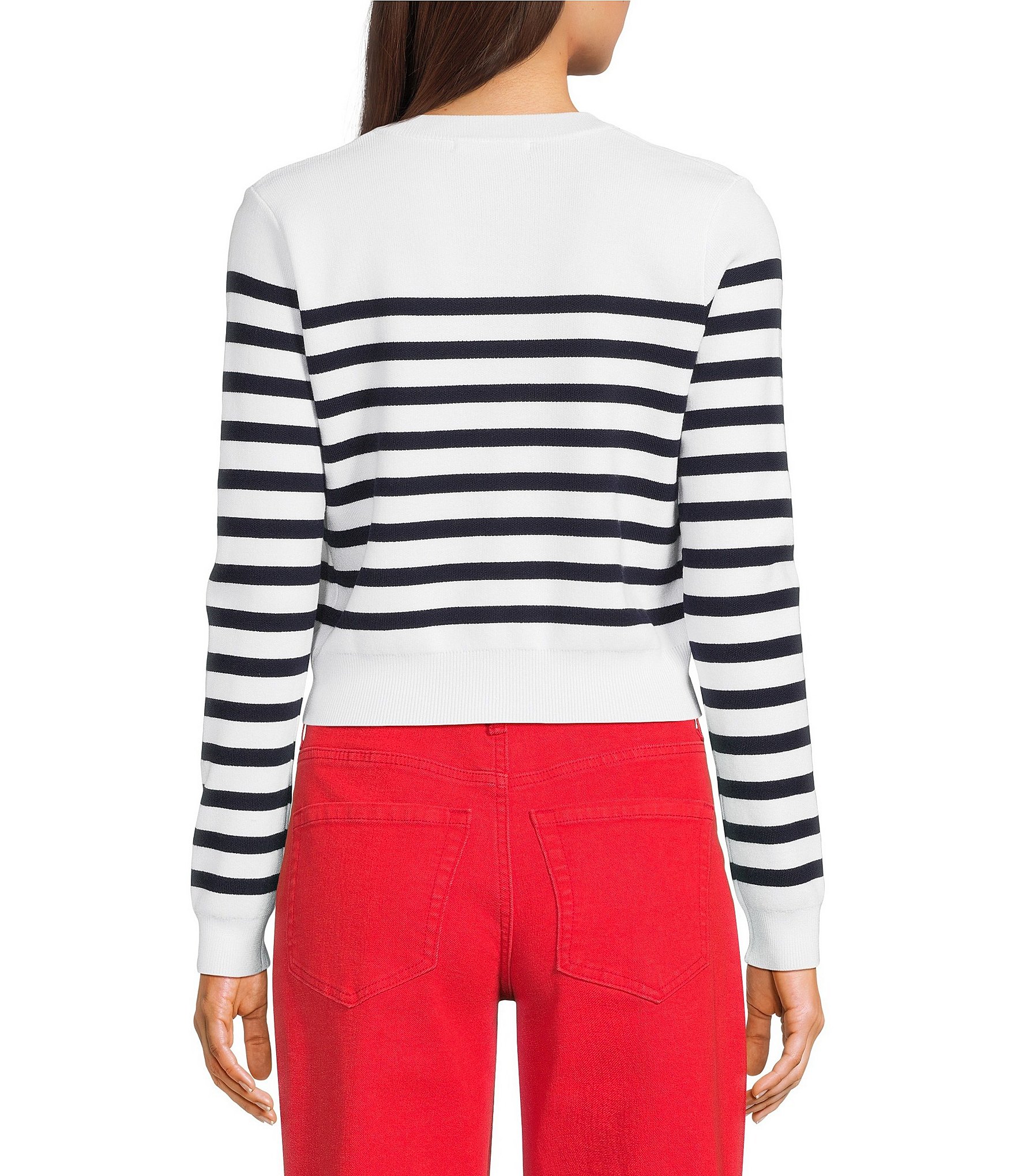 Copper Key Button Front Striped Cardigan